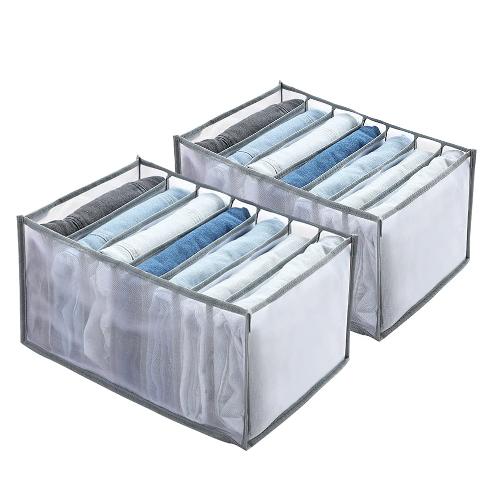2PCS Washable & Foldable Closet Organizer with 7 Grids - Visible Storage for Jeans, Pants, Shirts & More - Perfect for Wardrobe, Closet & Travel Organization (LB000312-2)