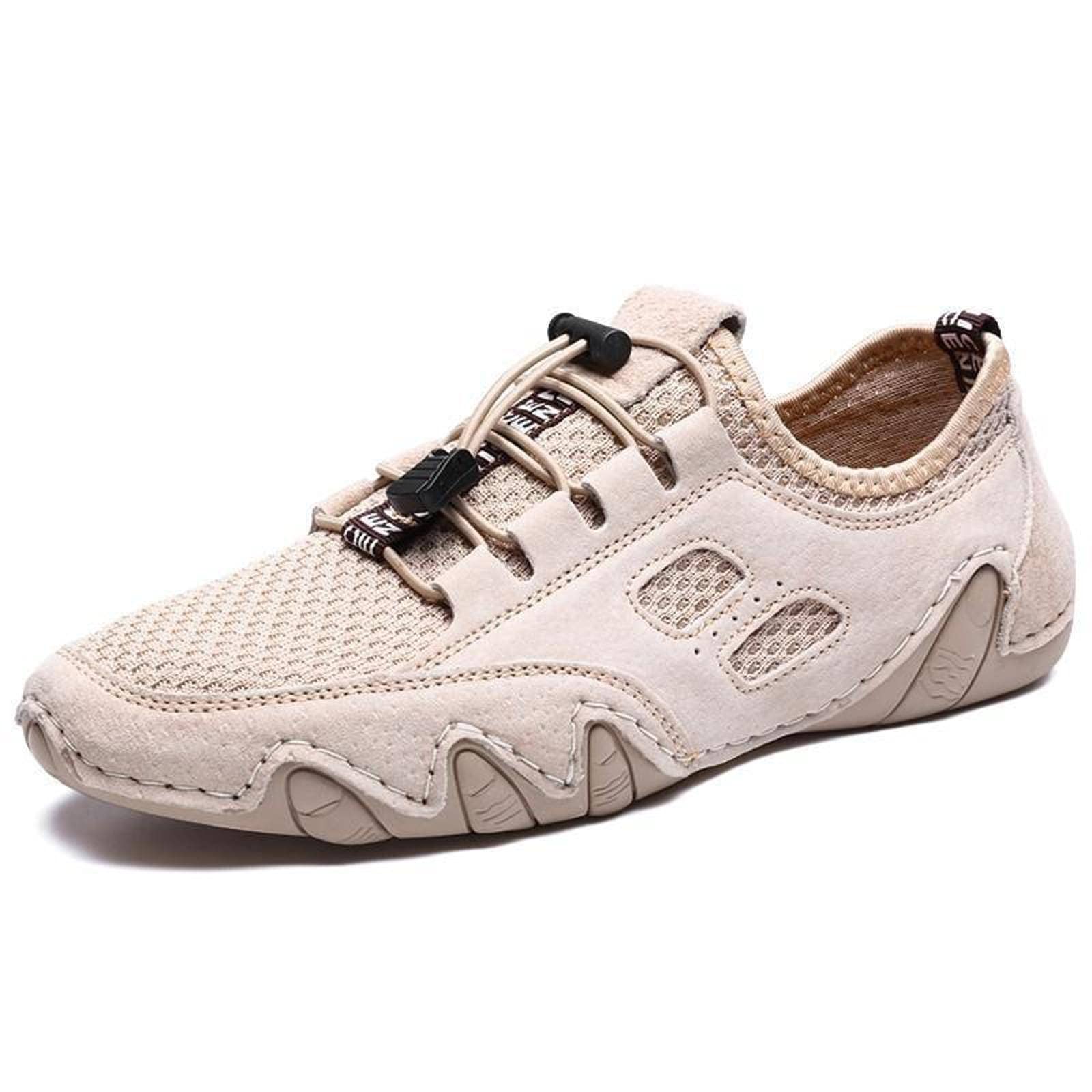 2021 New Love Men's Casual Leather Lace-Up Driving Moccasin Shoes - Breathable Mesh Cowhide for Spring & Summer - Perfect for Daily Wear, Office & Outdoor Activities