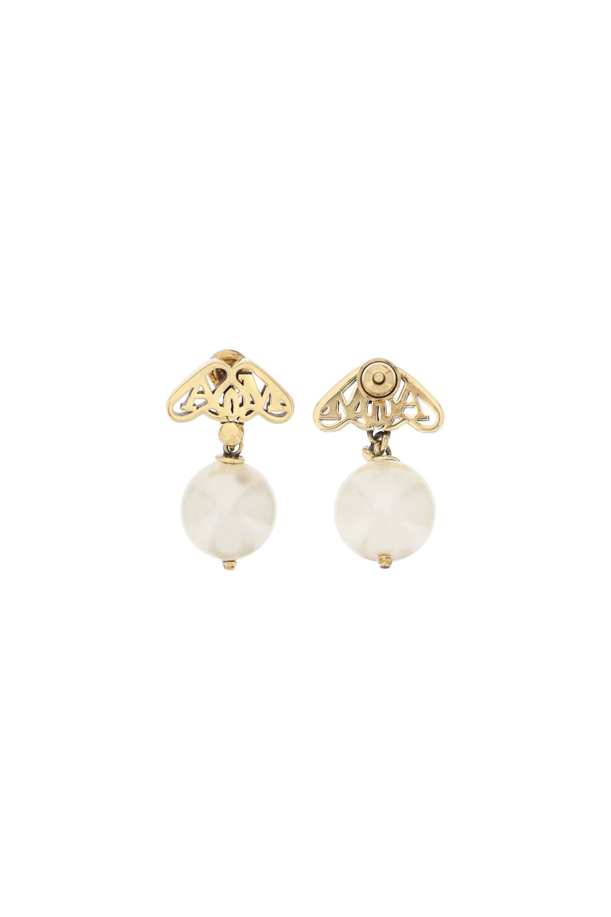 Alexander McQueen Pearl and Seal Stud Earrings - Elegant Fashion Jewelry for Women - Perfect for Parties, Weddings & Special Occasions