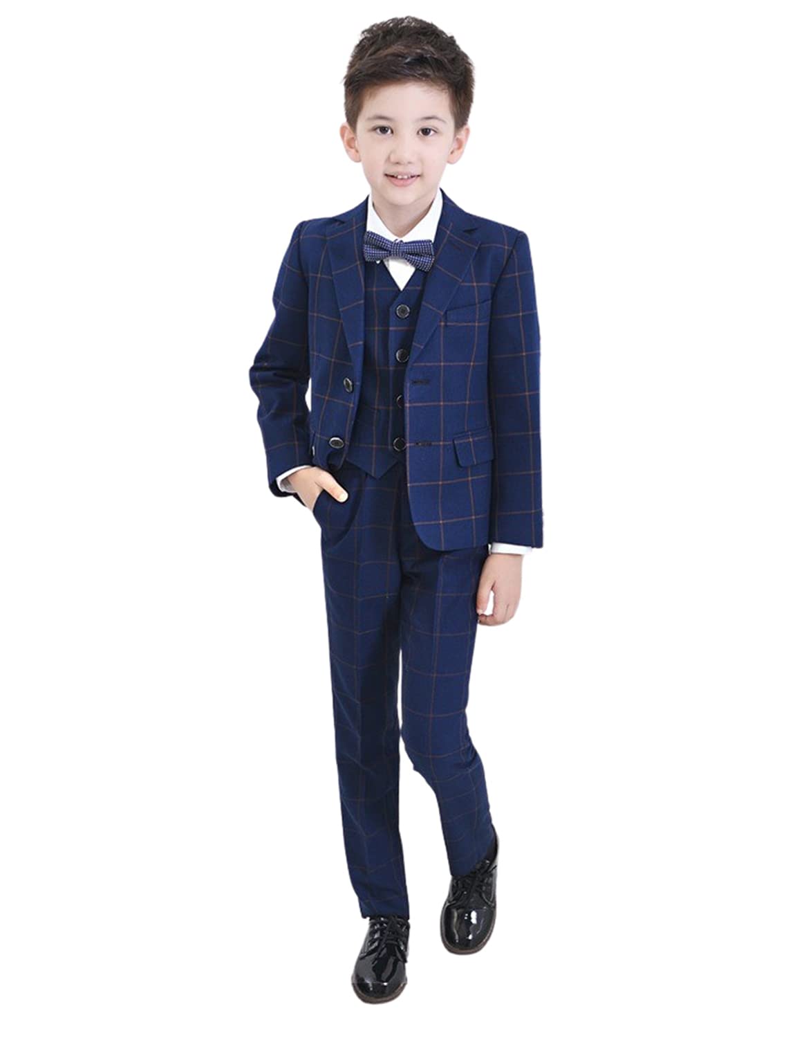 Boys' 3-Piece Checked Suit Set with Notch Lapel - Formal Jacket, Vest & Pants for Wedding, Party & Performance | Kids' Dress Outfit for Special Occasions