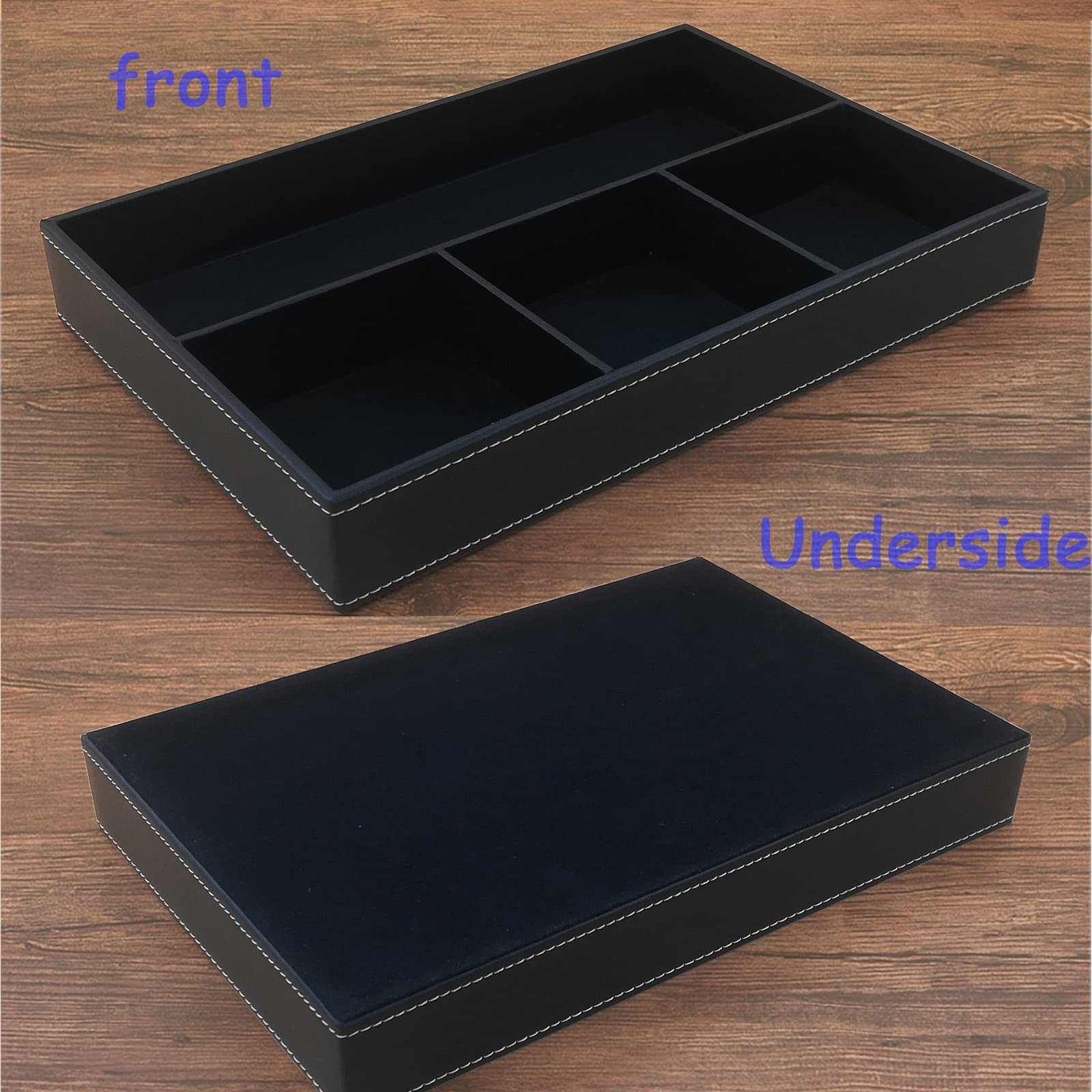 Premium PU Leather Desktop Storage Organizer - Nightstand & Dresser Organizer with Valet Tray | Decorative Drawer Trays for Jewelry, Watches & Office Supplies | Perfect for Bedroom, Bathroom & Workspace Organization