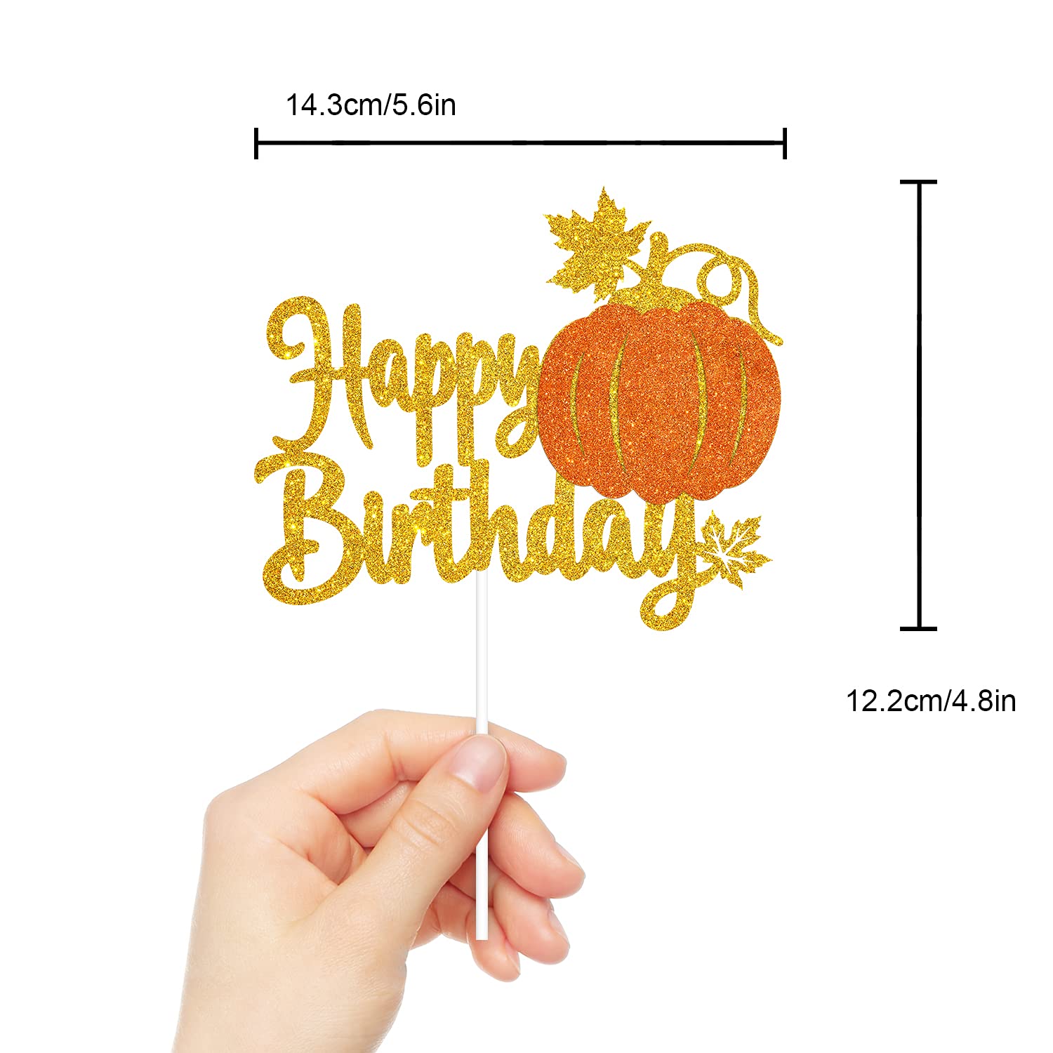 Thanksgiving Happy Birthday Cake Topper - Pumpkin Glitter Gold Cake Decorations for Thanksgiving & Birthday Parties - Perfect for Holiday Desserts, Festive Celebrations & Special Occasions