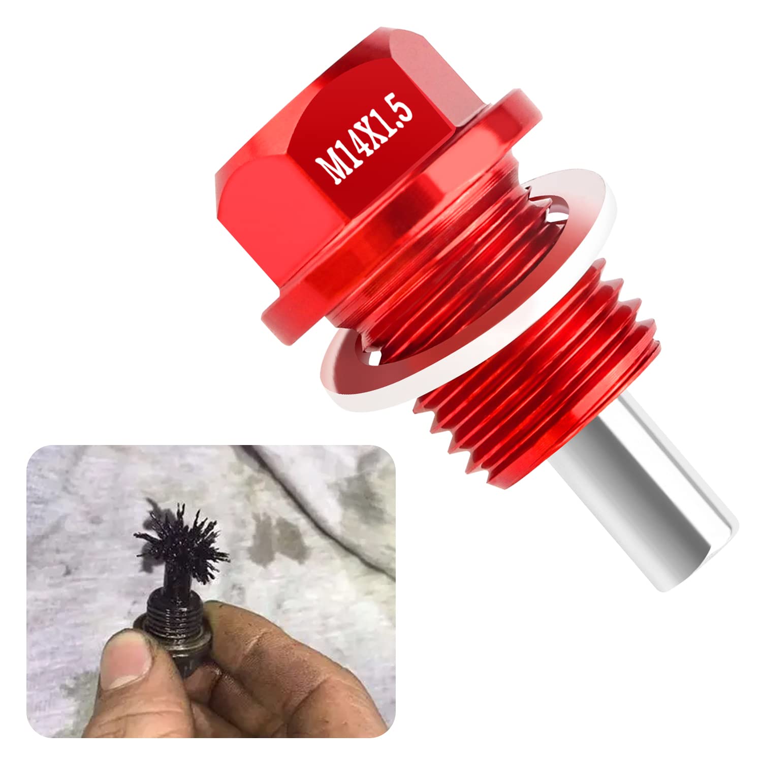 M14 x1.5 Magnetic Oil Drain Plug Kit with Gaskets - Compatible with Honda Civic, Accord, Clarity, City & Acura CL, CSX - Red - Engine Protection Accessories (Perfect for Oil Changes & Prevent Metal Debris in Engine)