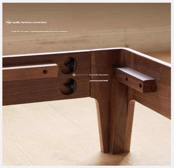 Premium Black Walnut Solid Wood Platform Bed Frame - Minimalist Modern Bedroom Furniture for Master Bedroom, Guest Room & Dorm Use