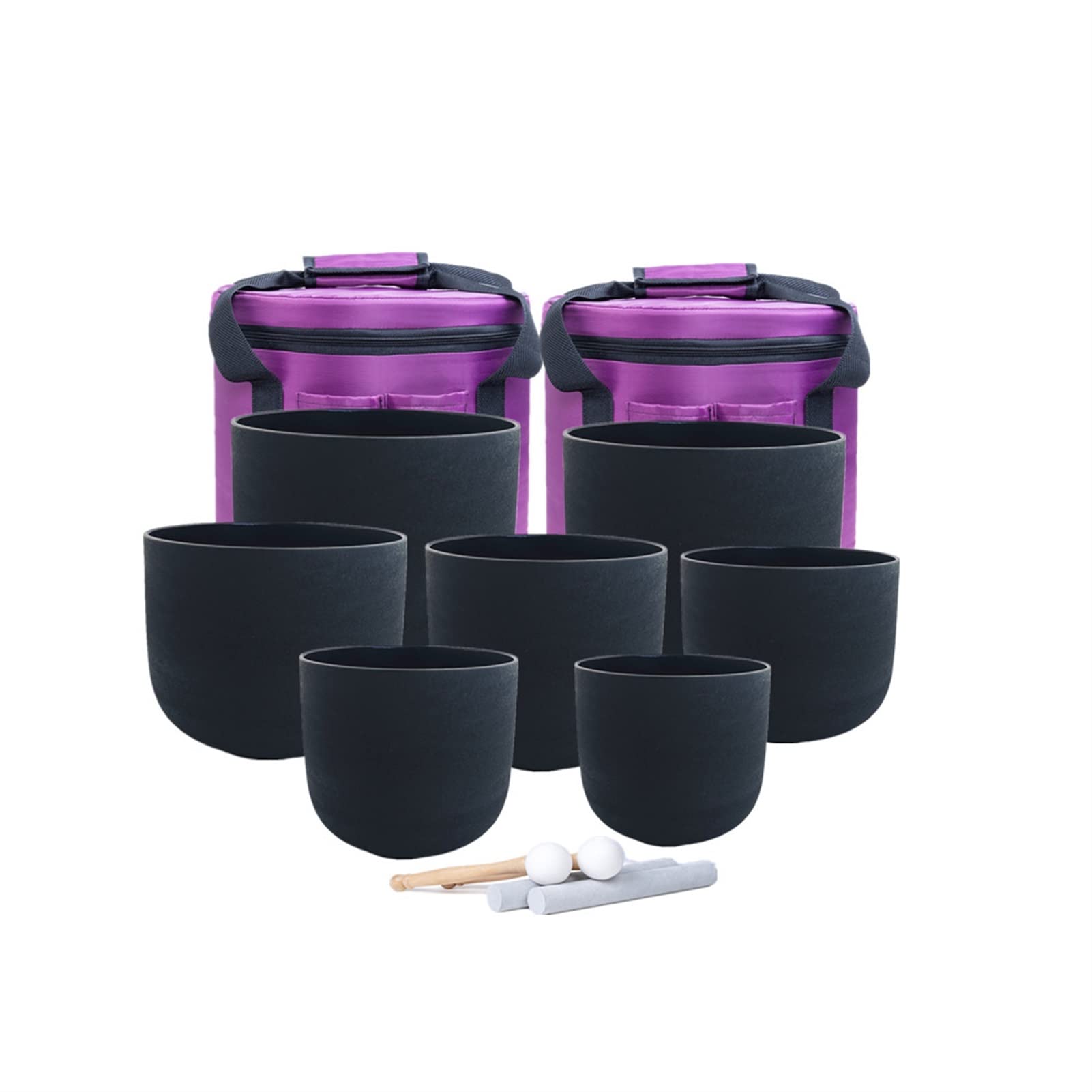7-Piece Black Chakra Frosted Quartz Crystal Singing Bowl Set (7