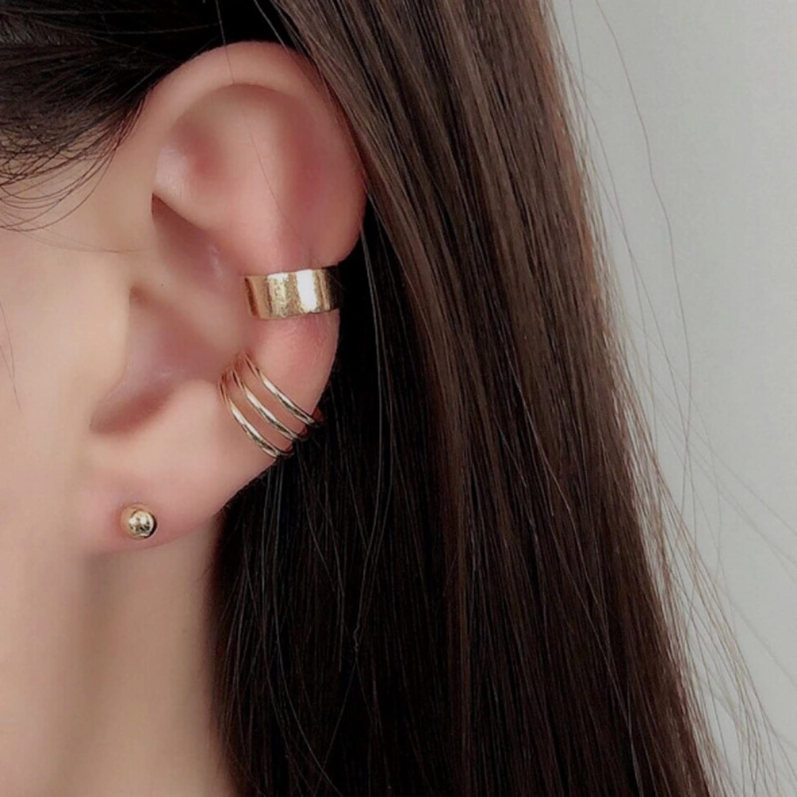 Boho Conch Ear Cuffs - Gold Clip-On Hoop Earrings for Cartilage, No Piercing Fake Helix Crawler Climber Wrap Earrings | Statement Jewelry for Women & Girls | Perfect for Parties, Weddings & Everyday Wear (Gold)