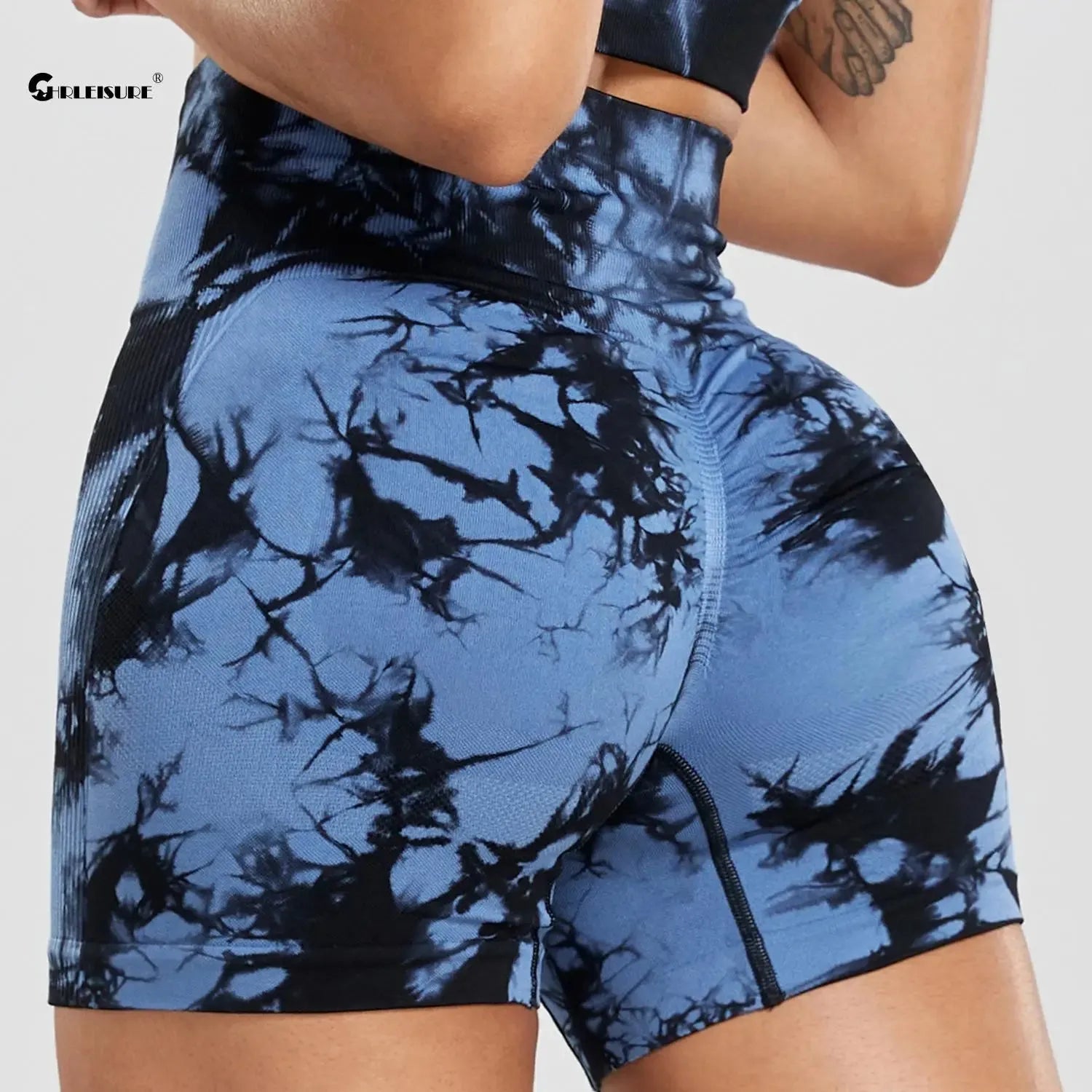 CHRLEISURE Women's Tie Dye Yoga Shorts - High Waist Seamless Workout Leggings for Yoga, Running, Cycling & Gym - Butt Lifting Athletic Shorts with Elastic Waistband - Perfect for Fitness, Lounge & Summer Activities