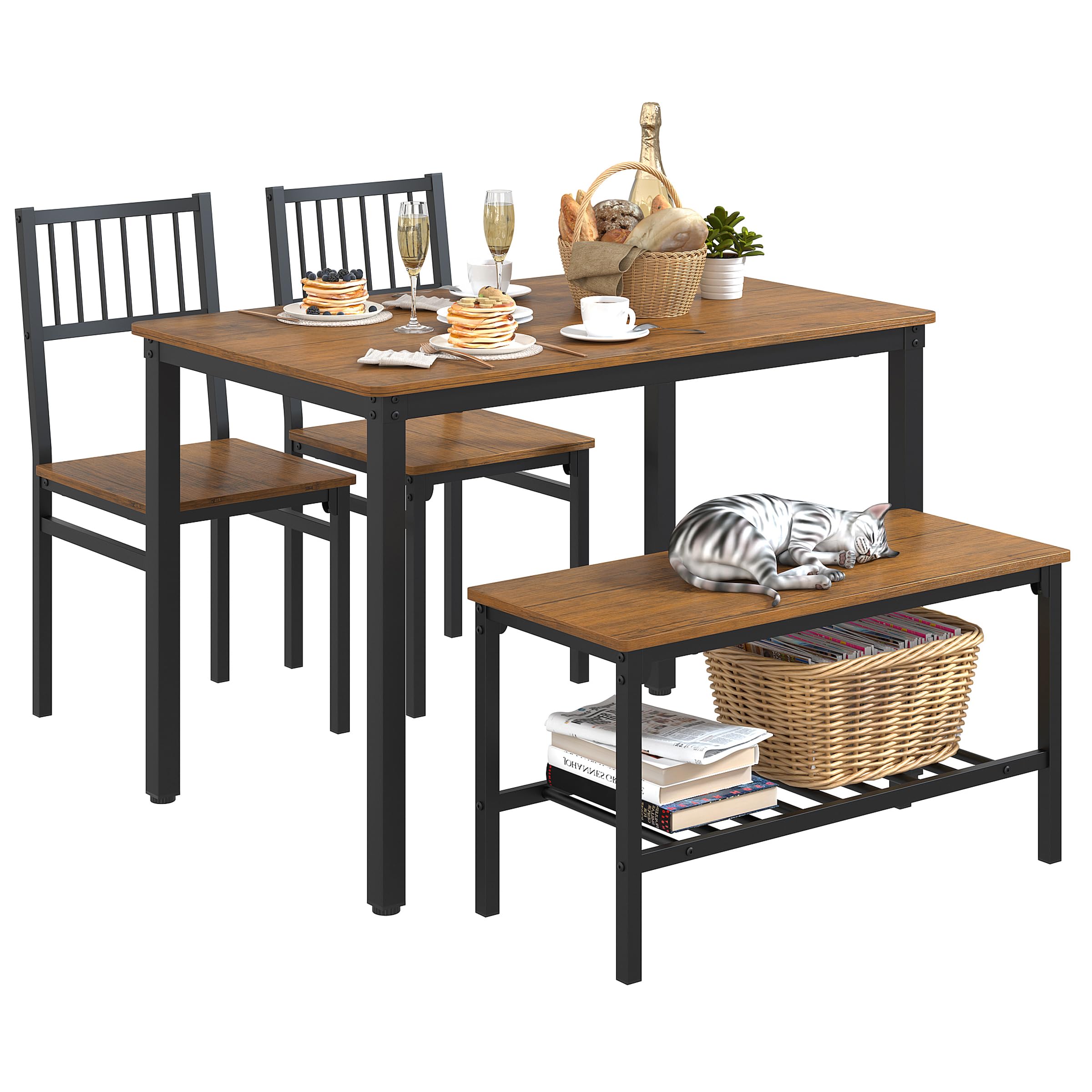 Teraves 4-Piece Dining Table Set with 2 Chairs & Bench - 43.31