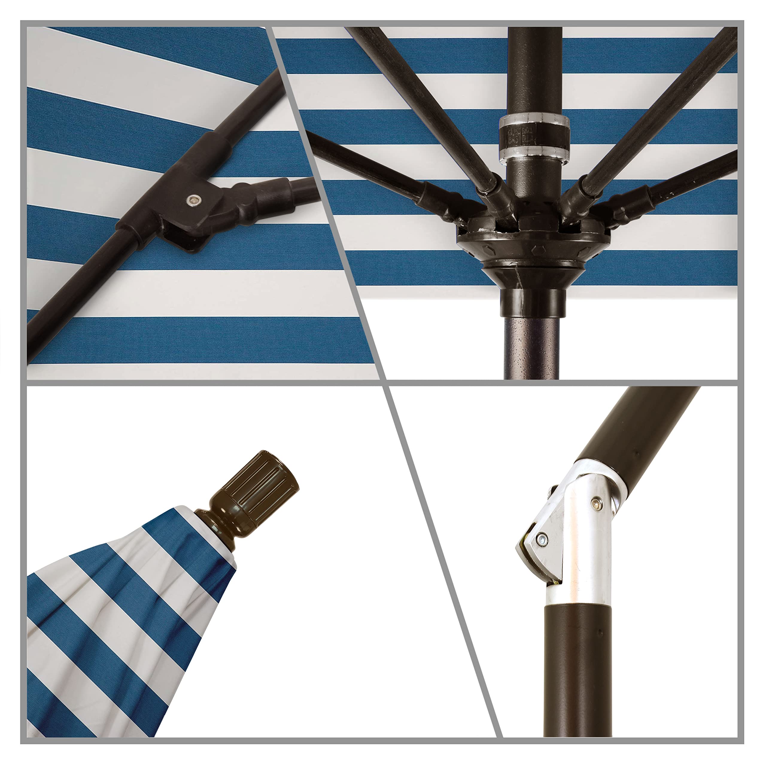 9' Round California Patio Umbrella with Crank Lift & Tilt - Aluminum Pole & Fiberglass Ribs - Bronze Sunbrella Cabana Regatta Fabric - Perfect for Poolside, Backyard, and Outdoor Dining