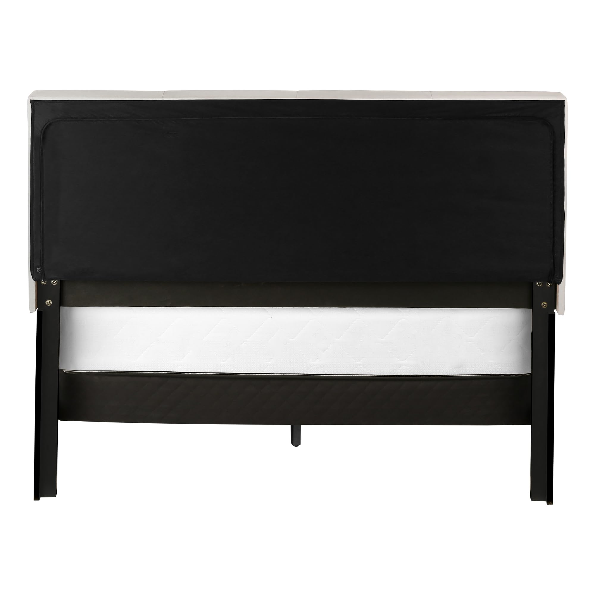 Monarch Specialties Queen Size Upholstered Platform Bed Frame - Beige & Black Linen Look for Modern & Transitional Bedrooms | Perfect for Master Bedroom, Guest Room & Apartment