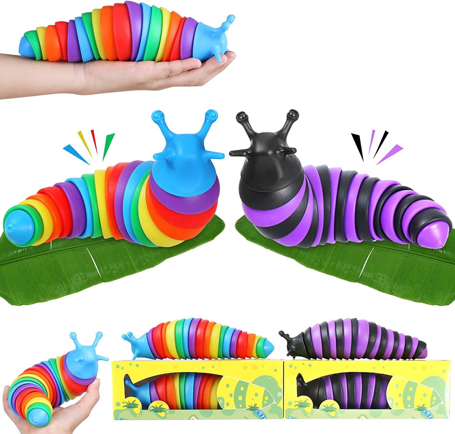 EGM 3D Articulated Slug Fidget Toy - Sensory Stress Relief Toy for Kids & Adults | Wiggle Worm Caterpillar for Anxiety, ADHD, Autism | Perfect for Classroom, Office & Travel
