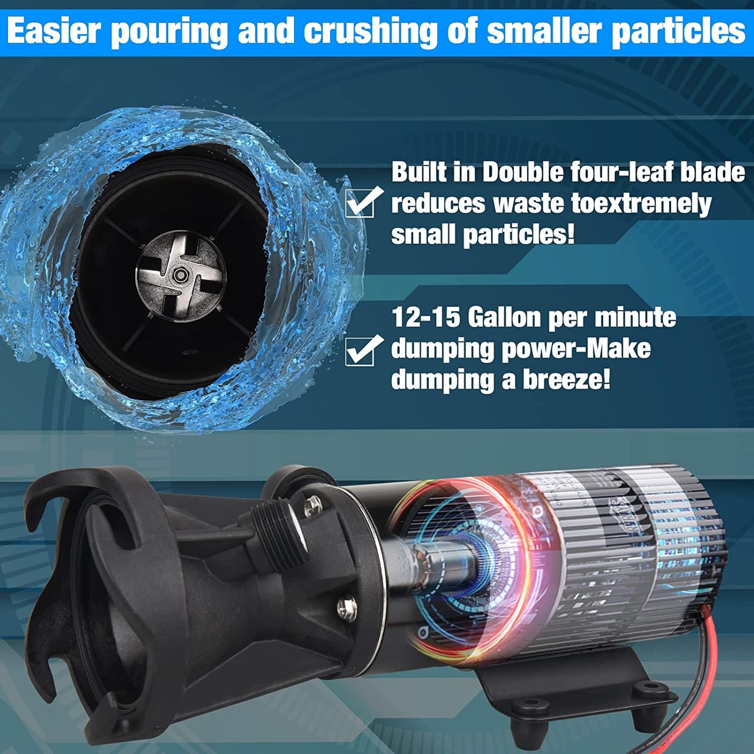 12V RV Macerator Pump - 12GPM Self-Priming Sewage Chopper Pump with Portable Storage Bag | RV Waste Water Management System for Easy Dumping & Camping Sanitation | Perfect for RV Toilets, Black Tanks & Marine Applications