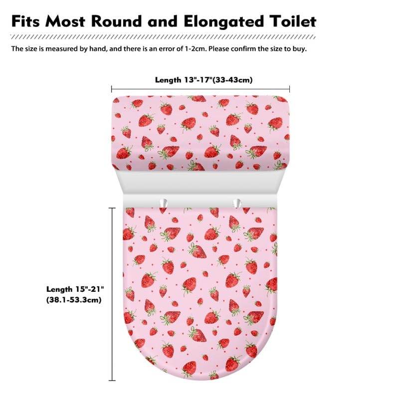 2-Pack Pink Strawberry Toilet Seat Covers - Cute Cartoon Fruit Design with Elastic Edge, Machine Washable Bathroom Accessories for Home Decor | Perfect for Kids' Bathrooms, Farmhouse Style Decor & Berry-Themed Home Accessories