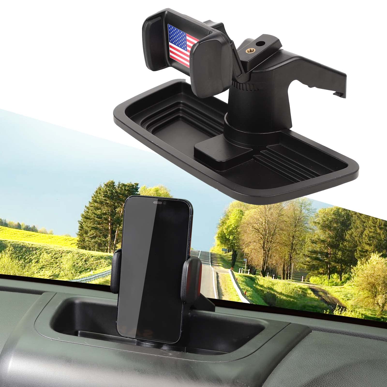 Jeep Wrangler JK JKU (2011-2018) Phone Holder with Storage Tray - Car Dashboard Cell Phone Mount Organizer for iPhone & Android - Perfect for Off-Road Adventures & Daily Commutes