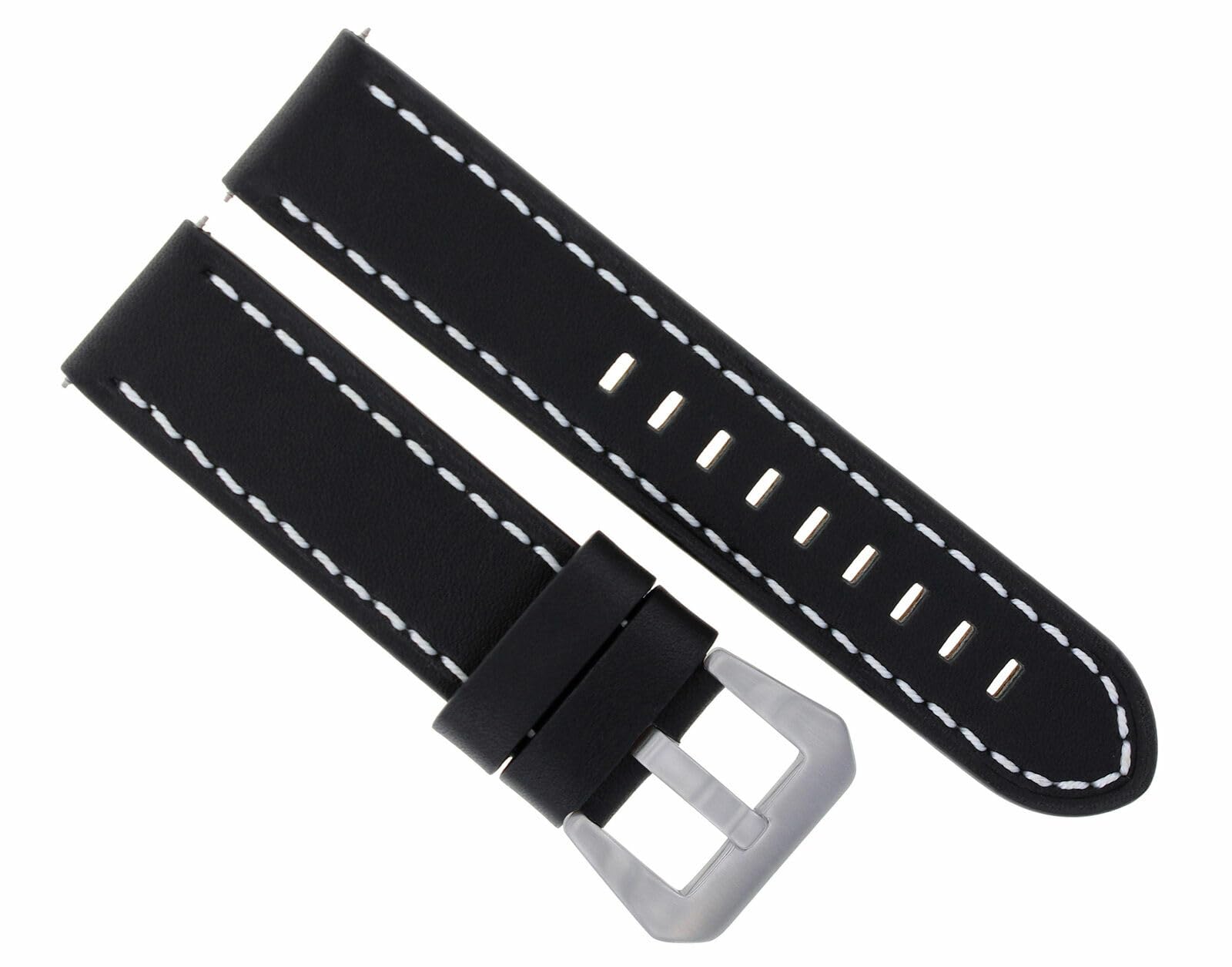 20mm Genuine Leather Watch Band Strap for Panerai Marina Luminor Radiomir - Black with White Stitching | Replacement Watch Strap for Men | Perfect for Business, Casual & Formal Occasions