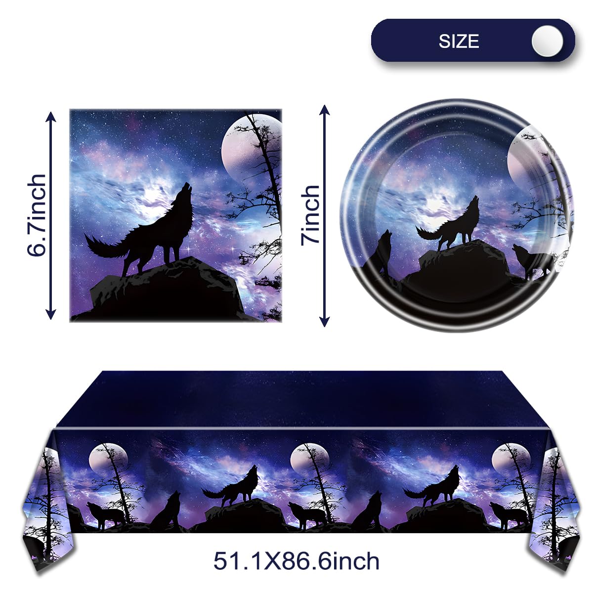 Wolf Themed Birthday Party Tableware Set - 20 Plates, 20 Napkins & 86