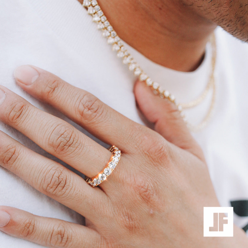 Gold Plated Big Rocks Prong Set Cubic Zirconia Eternity Ring - Perfect for Weddings, Anniversaries & Special Occasions