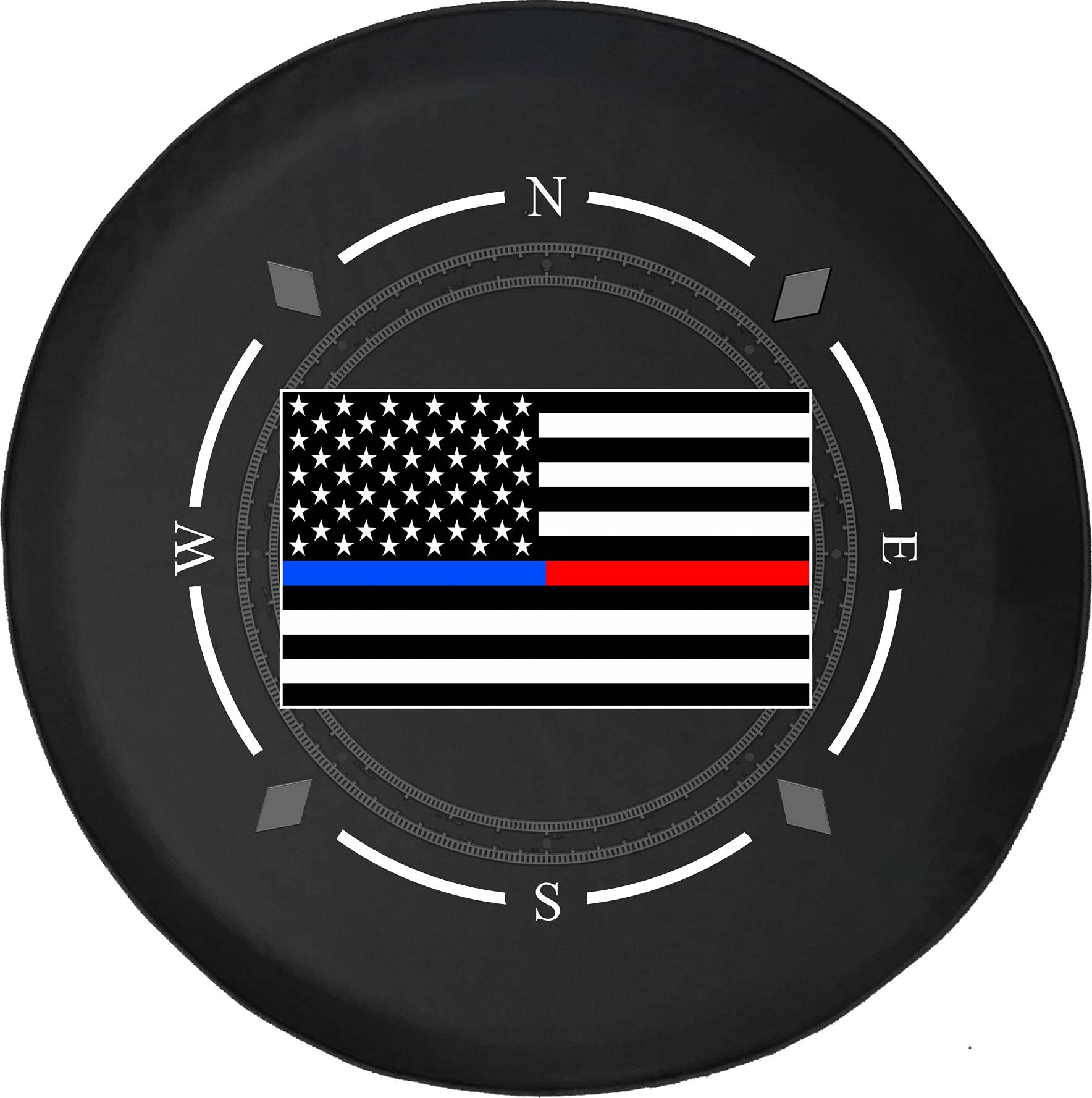 American Flag Blue Red Line Freedom Spare Tire Cover with Compass Design - Fits SUV, Trailer, RV & Most Vehicles - Durable & Weatherproof for Off-Road Adventures & Road Trips
