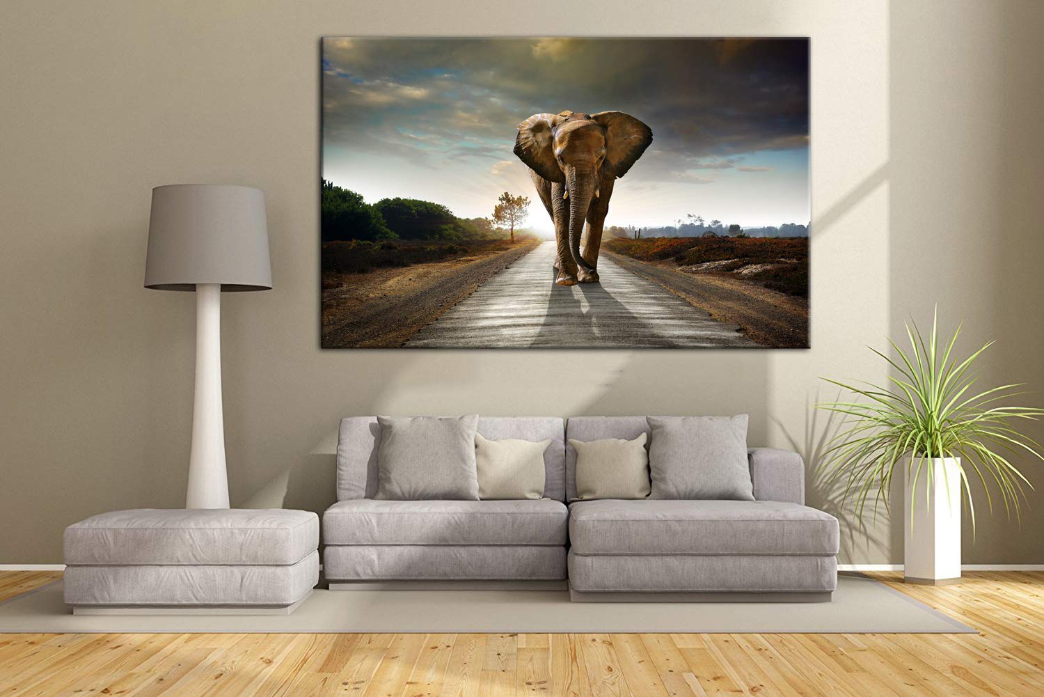 AMEMNY Elephant Wall Art Canvas Painting - Wildlife Animal Field Scene Home Decor for Living Room, Bedroom & Office