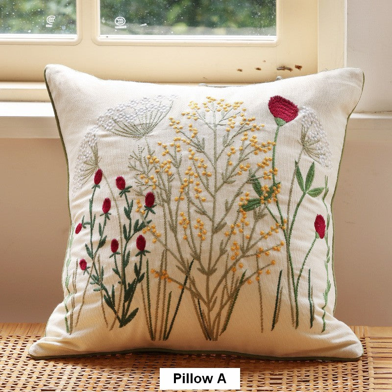 Farmhouse Style Embroidered Floral Cotton Pillow Covers - Decorative Throw Pillows for Couch, Sofa & Bedroom - Spring Home Decor Accent Pillows for Living Room, Bedroom & Farmhouse Decor
