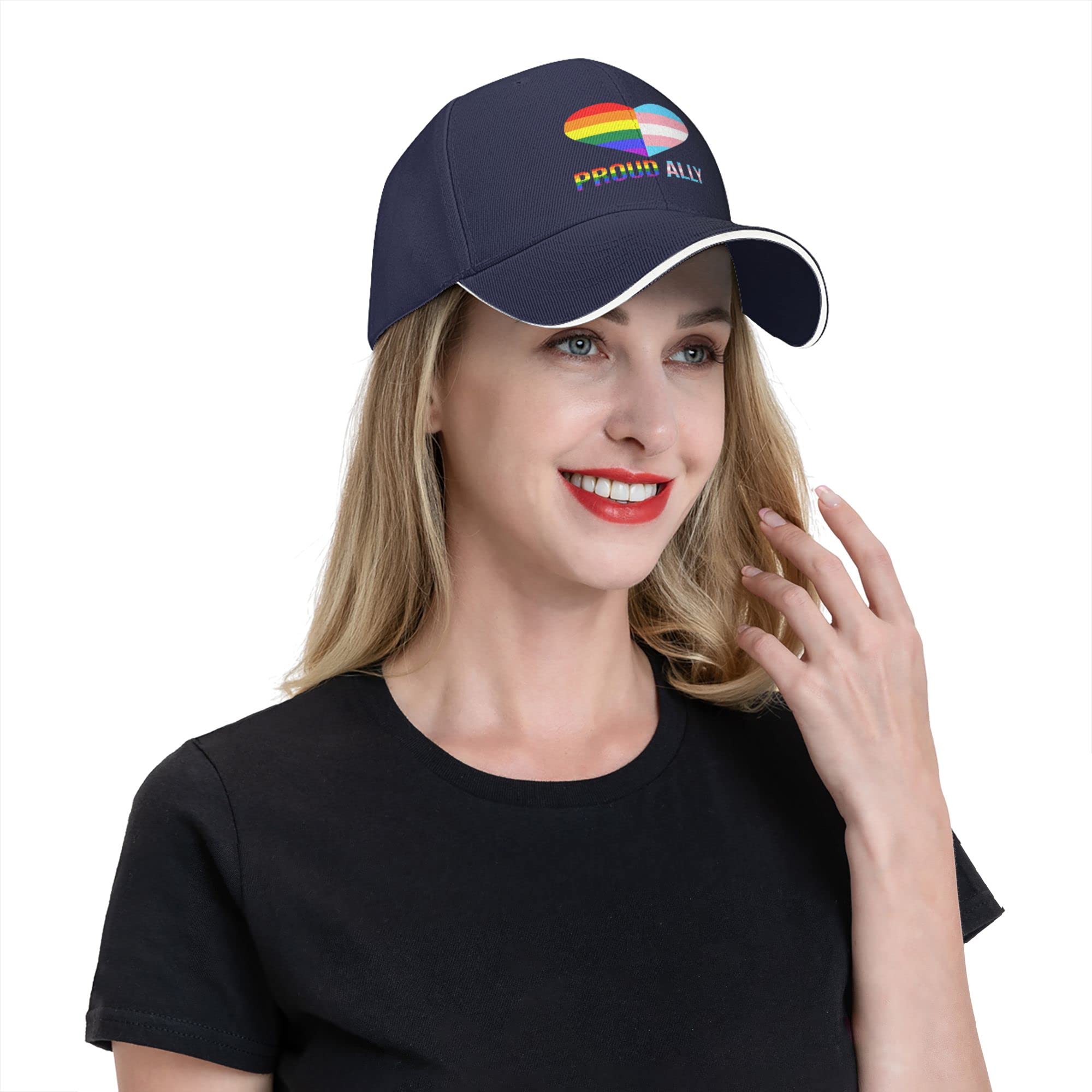 Proud Ally LGBT Transgender Flag Heart Baseball Cap - Gay Lesbian Pride Unisex Adjustable Hat in Navy Blue | Perfect for Pride Parades, LGBTQ+ Events & Everyday Wear