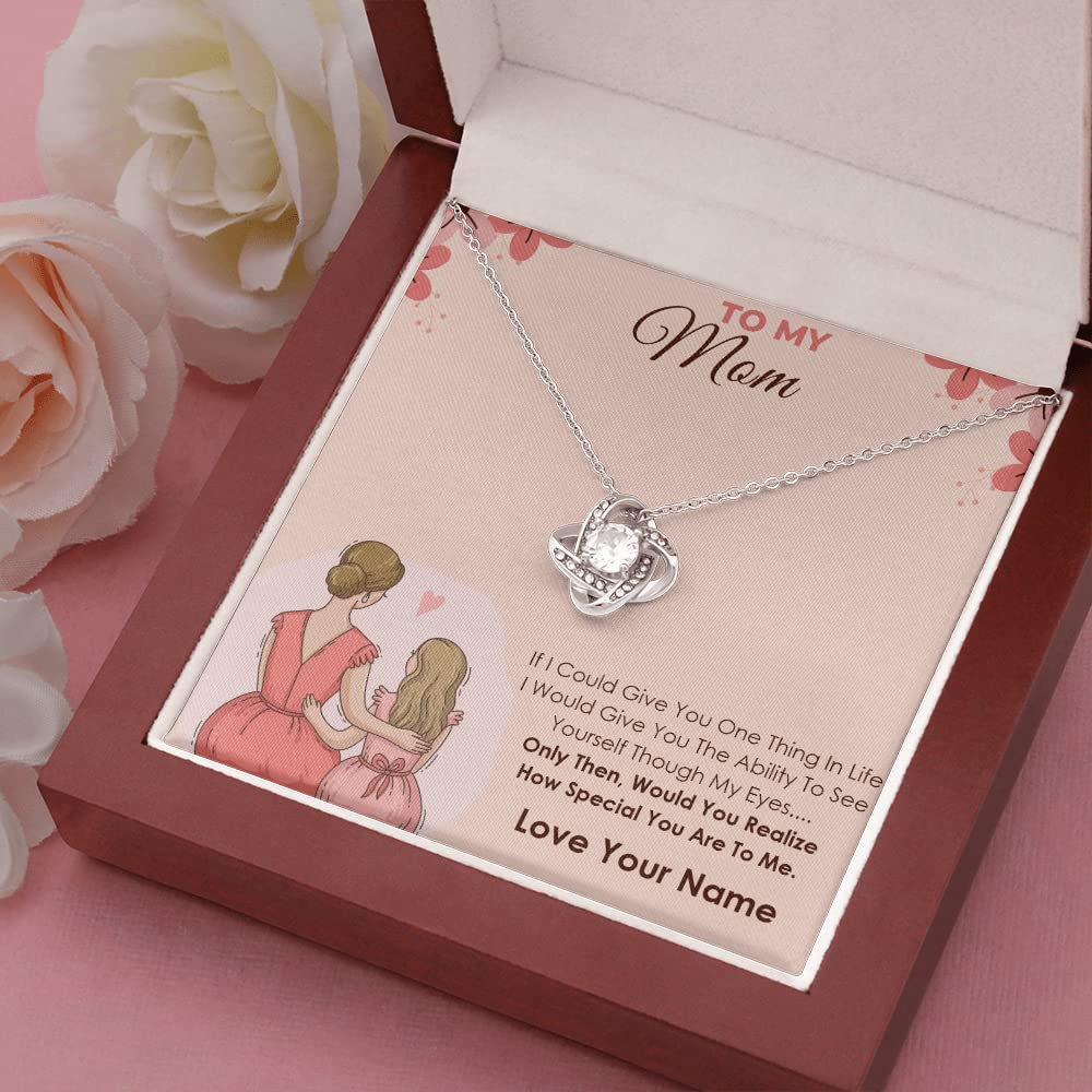 Personalized Mom Necklace - Love Knot Pendant with Engraved Message Card & Gift Box | Thoughtful Jewelry Gift for Mother's Day, Thanksgiving, Christmas & Birthday | Perfect for Everyday Wear, Special Occasions & Heartfelt Surprises