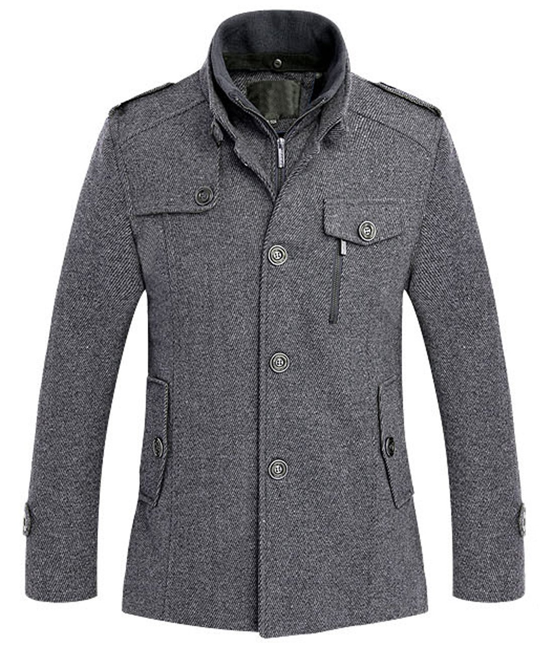 Stylish Men's Winter Wool Blend Single Breasted Military Peacoat Jacket - Warm & Fashionable Outerwear for Casual, Office & Outdoor Activities