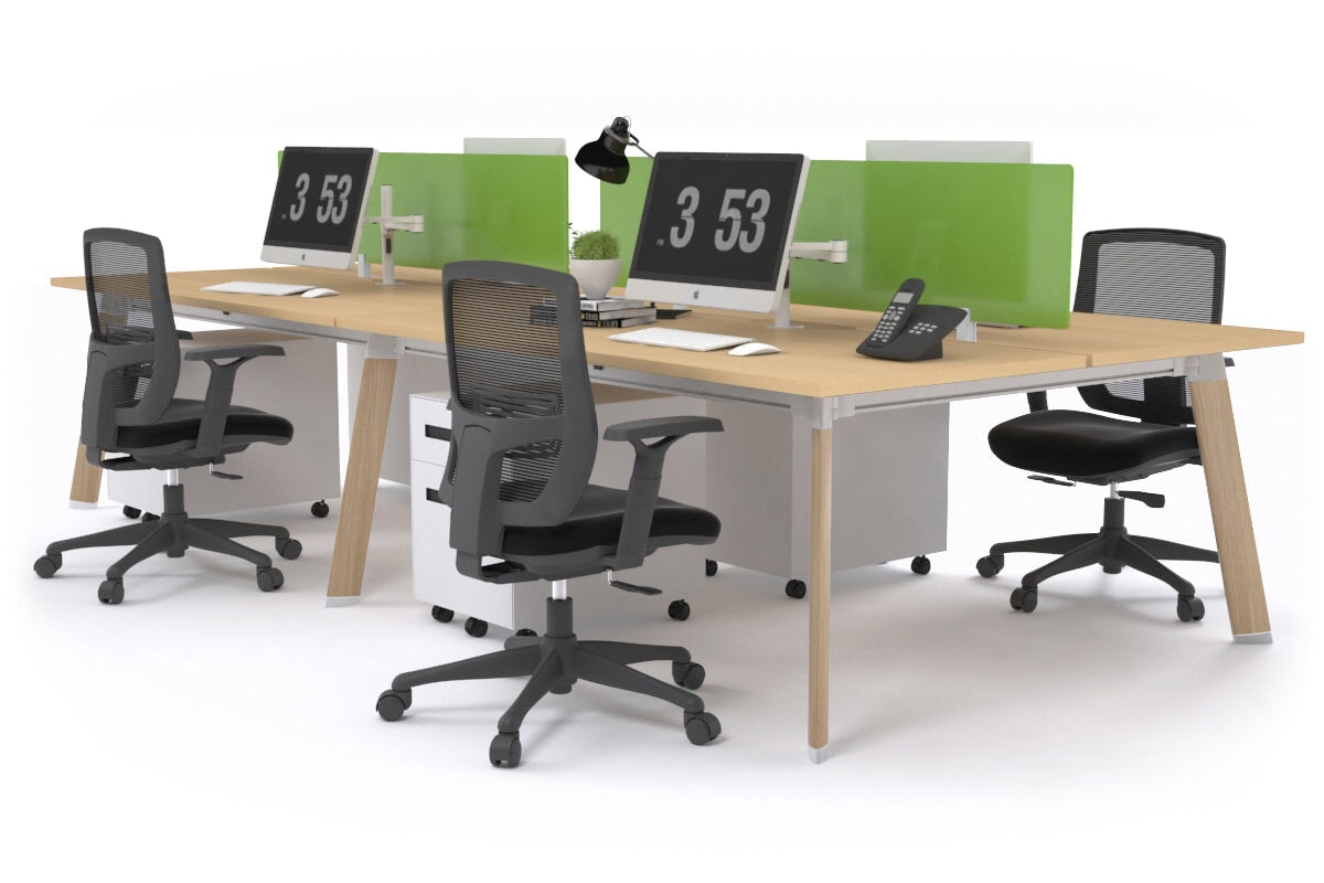 4-Person Switch Workstation with Wood Imprint Frame - 1400L x 800W Cable Management Desk for Office & Home Workspace