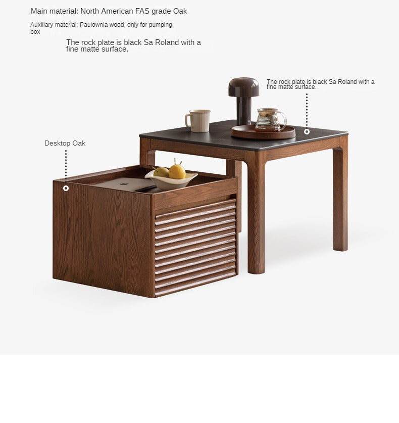 Solid Oak and Black Walnut Wood Rocking Coffee Table - Rustic Movable Side Table for Living Room, Patio, or Outdoor Use