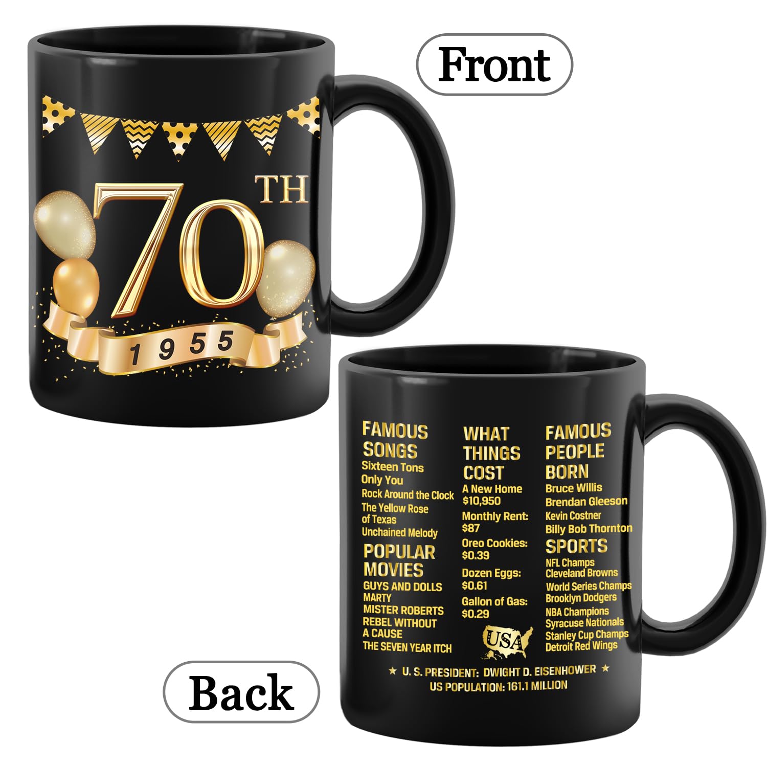 70th Birthday Gifts for Men & Women - Unique 1955 Themed Present Ideas for 70 Year Olds - Personalized Coffee Mug for 70th Birthday Celebration - Perfect Retirement, Milestone & Anniversary Gift for Grandparents, Parents & Friends