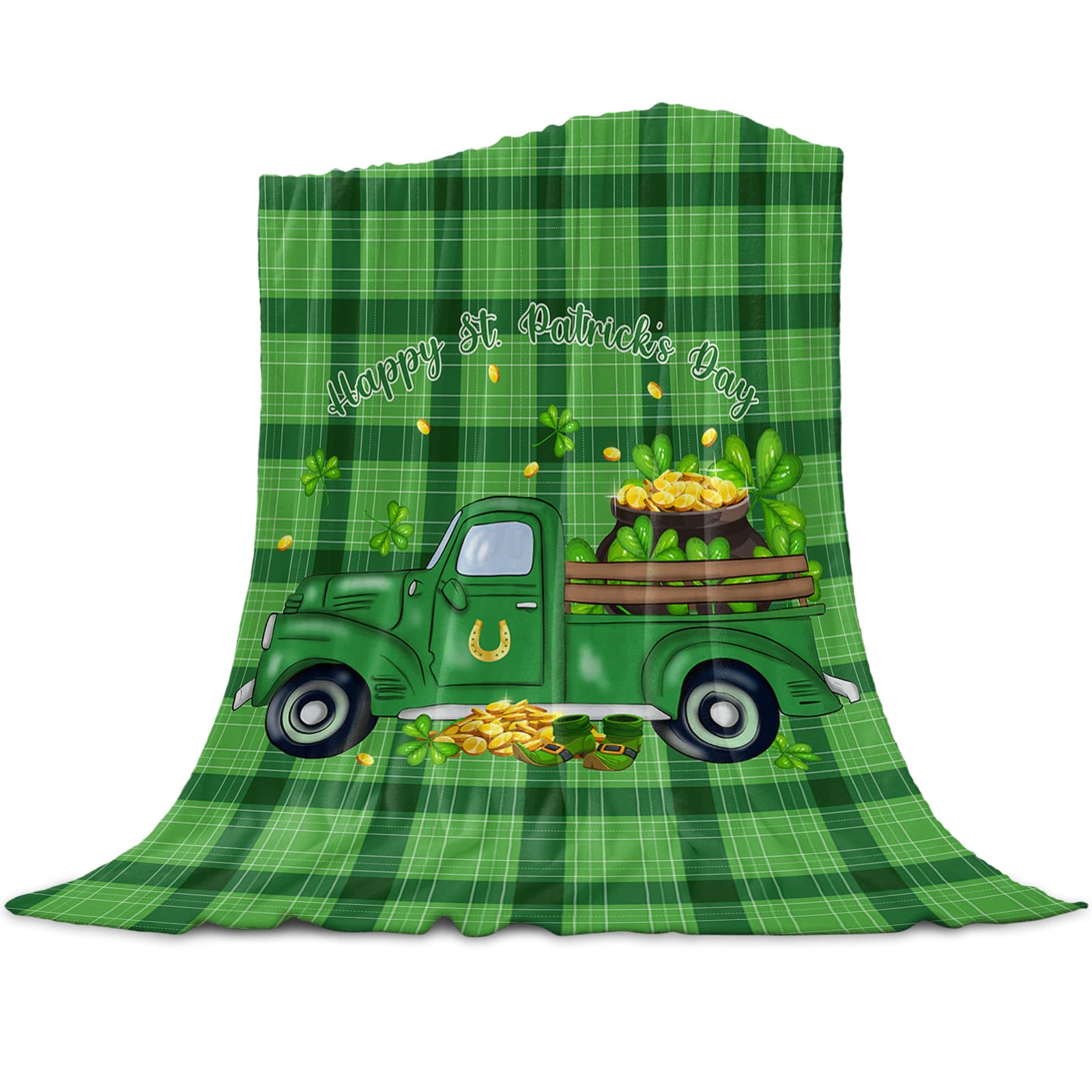 St. Patrick's Day Shamrock Fleece Throw Blanket - Soft Warm Green Buffalo Plaid Flannel Blanket for Couch & Bed (39x59 inches) | Cozy Decor for Irish-Themed Parties, Home Decor & Gift Giving