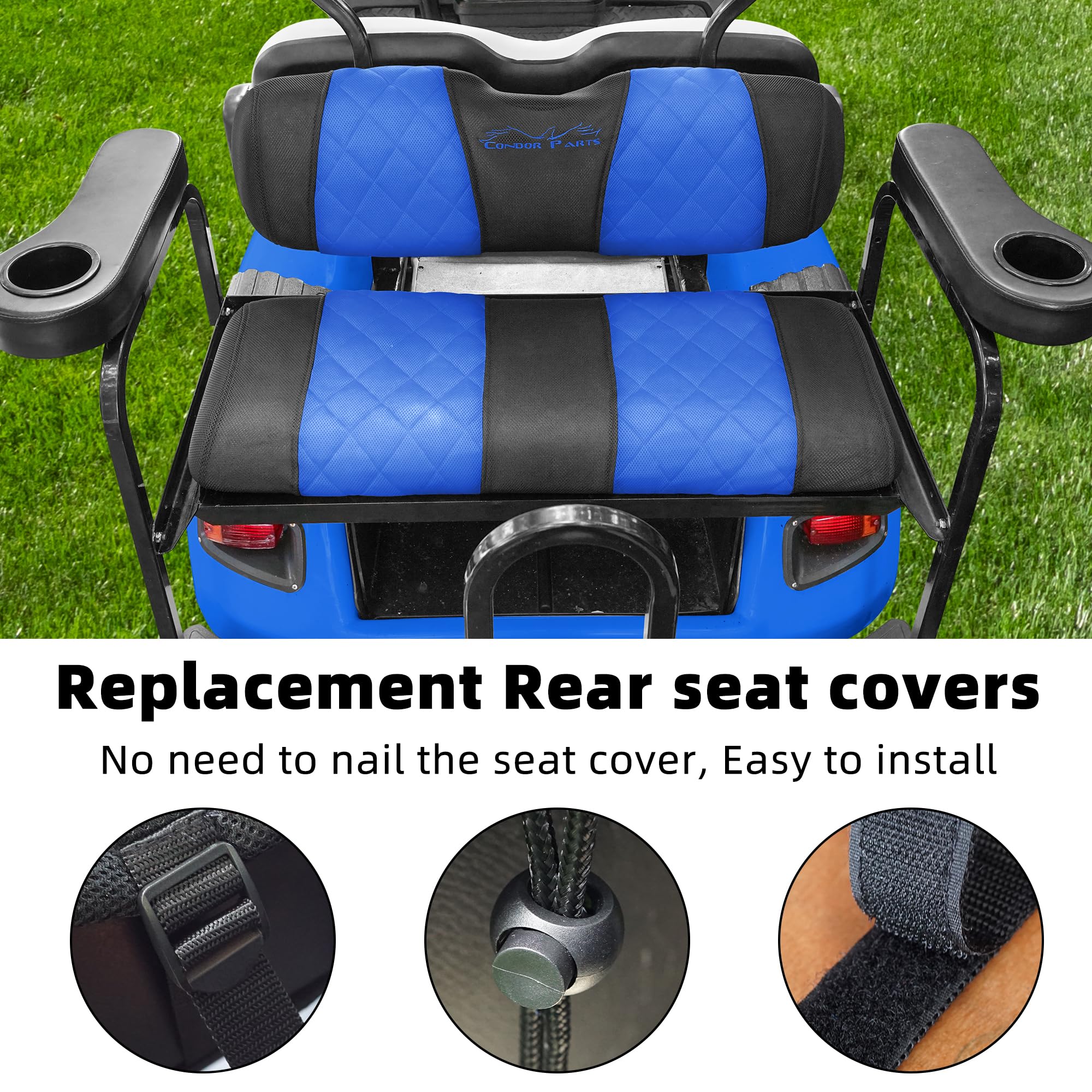 Premium Golf Cart Rear Seat Covers - Breathable Washable Sandwich Mesh Air Spacer Kit (Blue/Black) | Renew & Protect Your Golf Cart Seats | Perfect for Golf Courses, Resorts & Personal Carts