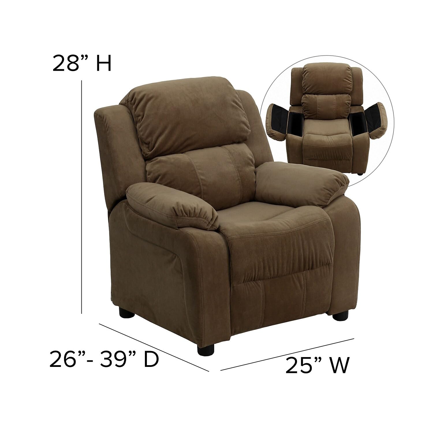 Flash Furniture 985KIDMICBN Deluxe Contemporary Heavily Padded Vinyl Kids Recliner with Cup Holder - Perfect for Playrooms, Bedrooms & Movie Nights