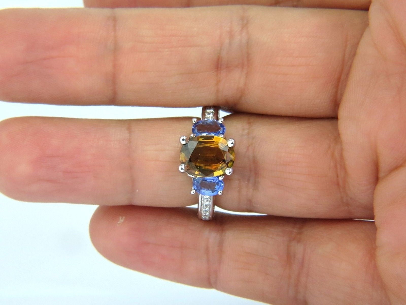 3.68CT Natural Fancy Vivid Yellow Brown Sapphire Tanzanite Diamond Ring in 14K Gold - Elegant Jewelry for Engagement, Wedding & Special Occasions