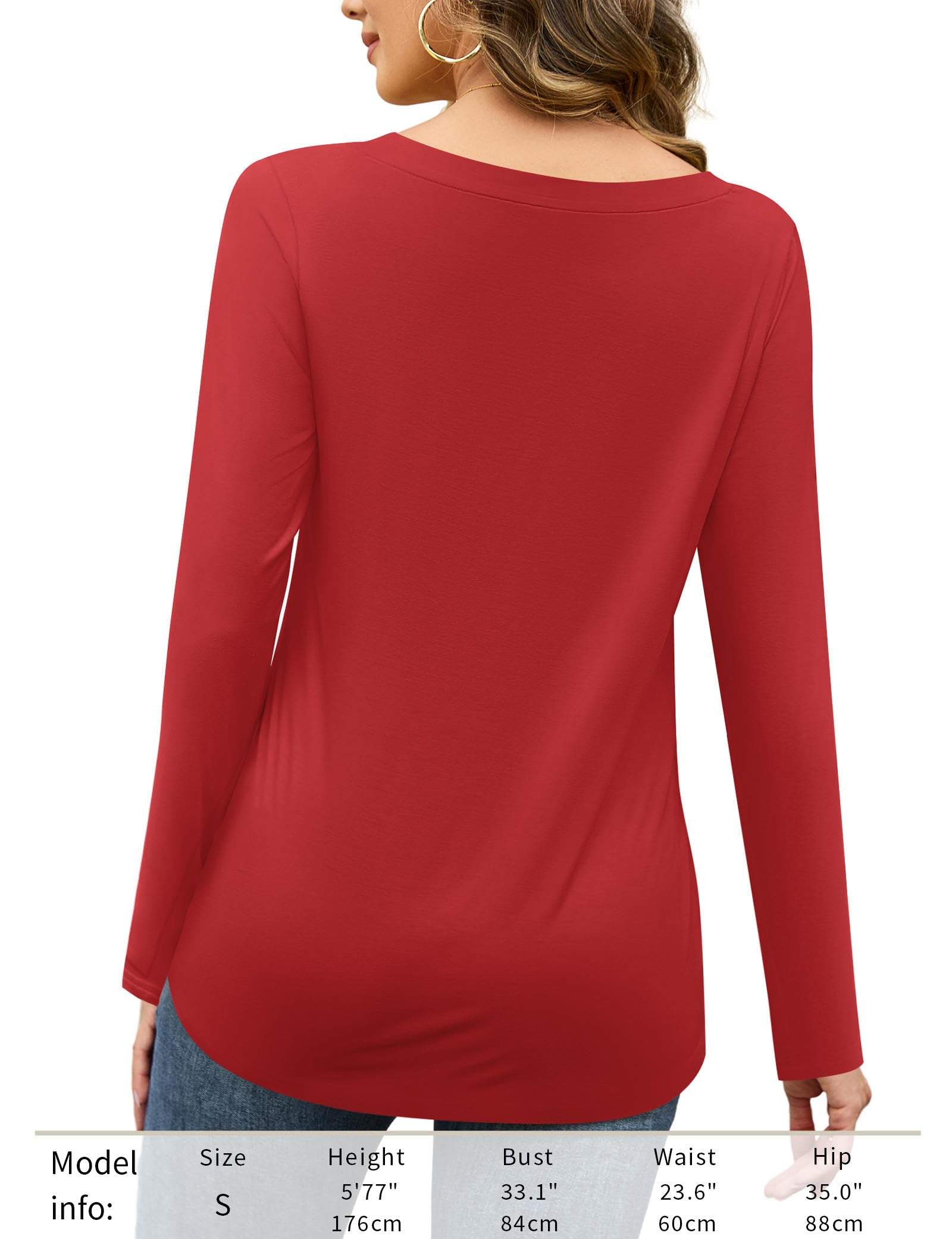 Amoretu Women's Long Sleeve V-Neck T-Shirts - Casual Loose Fit Blouse for Everyday Wear, Work & Layering | Comfortable & Stylish Plus Size Tops