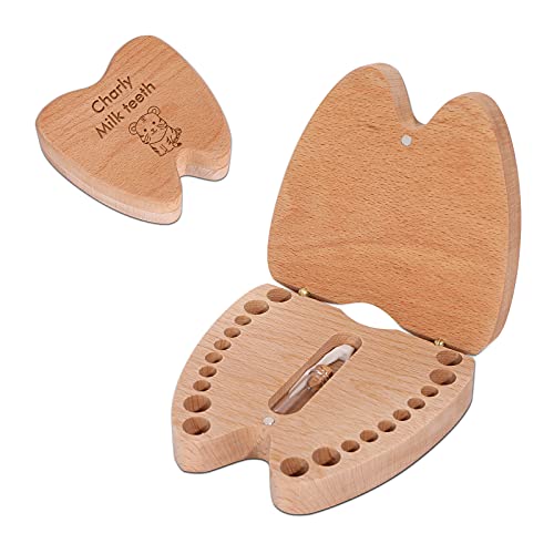 Personalized Baby Tooth Box - Custom Wooden Tooth Fairy Keepsake Box for Kids with Tweezers - Cartoon Design Teeth Storage Container - Perfect for First Lost Tooth Celebration & Childhood Memory Preservation