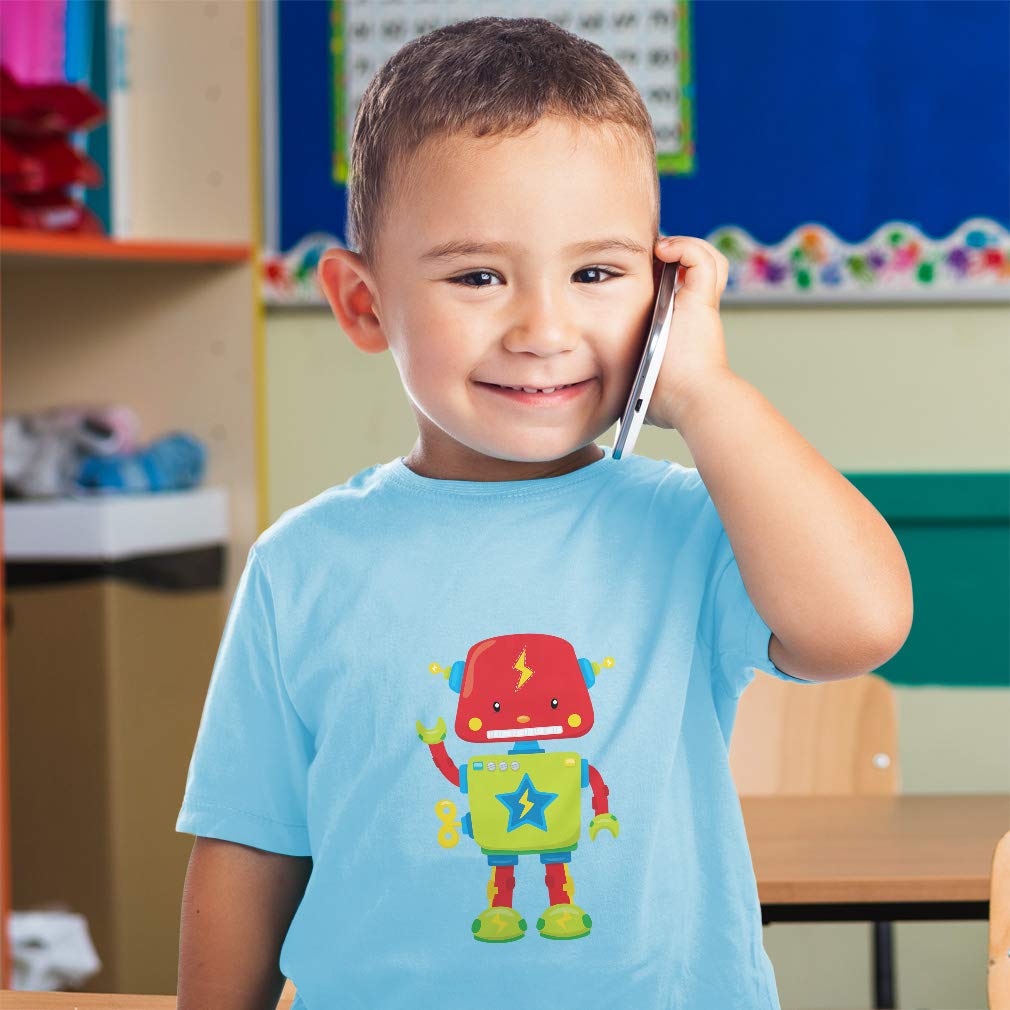 Kids Robot Graphic T-Shirt - Red Waves & Robotics Design - 100% Cotton Cute Robot Tee for Boys & Girls - Funny Toddler Clothing (Size 3T) - Perfect for Playdates, STEM Events & Everyday Wear