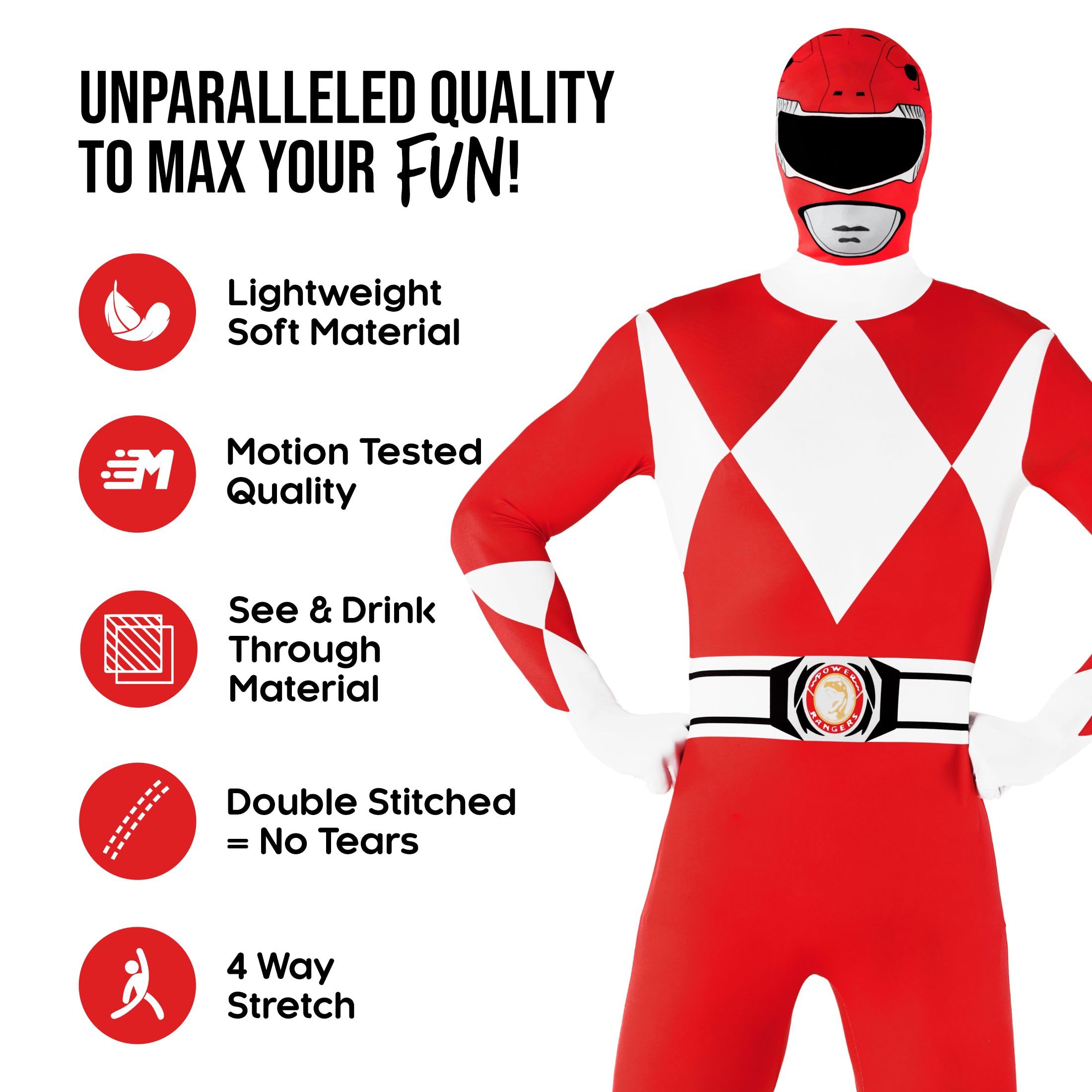 Power Rangers Costume for Adults - Red Ranger Morphsuit Full Body Spandex Suit | Halloween Cosplay, Comic Con, Themed Parties & Superhero Dress Up
