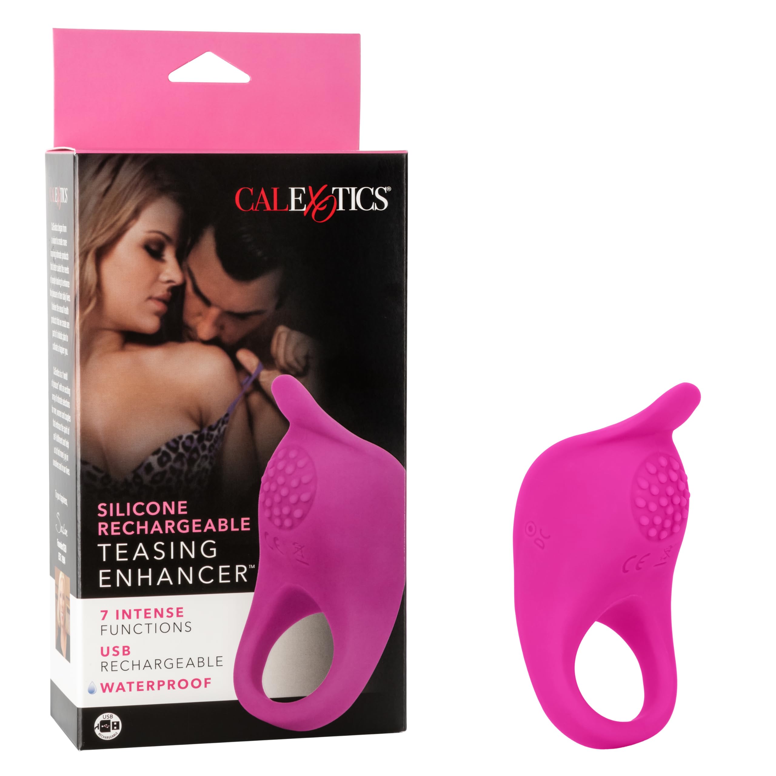 CalExotics Rechargeable 7-Speed Waterproof Vibrating Cock Ring - Silicone Couples Sex Toy for Enhanced Pleasure & Clitoral Stimulation - Perfect for Romantic Nights & Spicing Up Intimacy - Pink