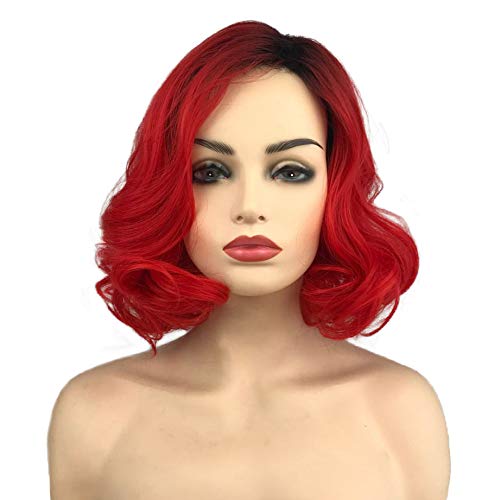 Aimole Short Red Wigs with Black Roots - Body Wave Synthetic Wig for Women - Heat Resistant & Natural Looking - Perfect for Cosplay, Halloween, Costume Parties & Daily Fashion