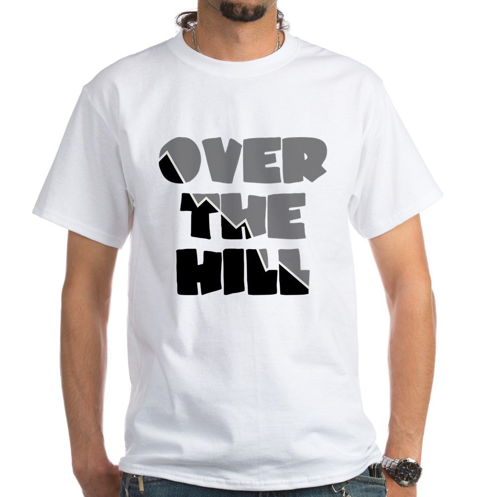Over The Hill Funny Birthday T-Shirt - 100% Cotton Comfortable White Tee for Men & Women - Perfect for 40th, 50th, 60th Birthday Parties & Gag Gifts