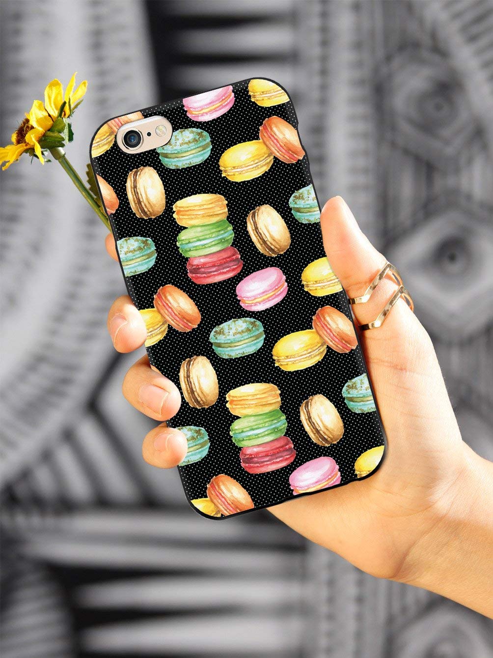 **Inspired Cases for iPhone XR - 3D Textured Protective Phone Cover with Watercolor Macaroons Design (Black) - Shockproof & Slim Fit - Perfect for Daily Use, Travel, and Gifting**