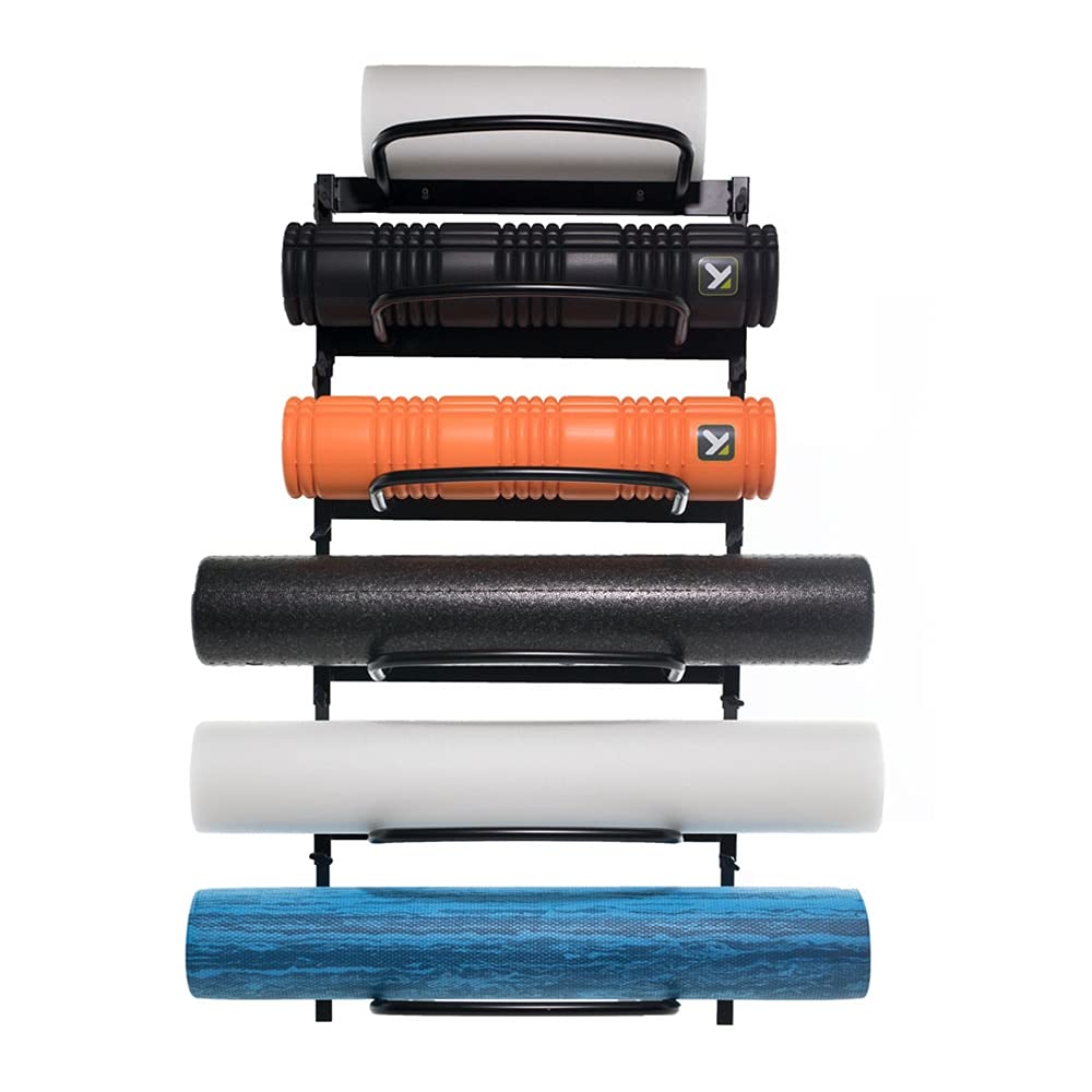 Power Systems Black Economy Wall Rack for Foam Rollers - 9.5 x 23 x 49 Inches Heavy Duty Storage Organizer - Perfect for Home Gym, Yoga Studio & Fitness Equipment Organization