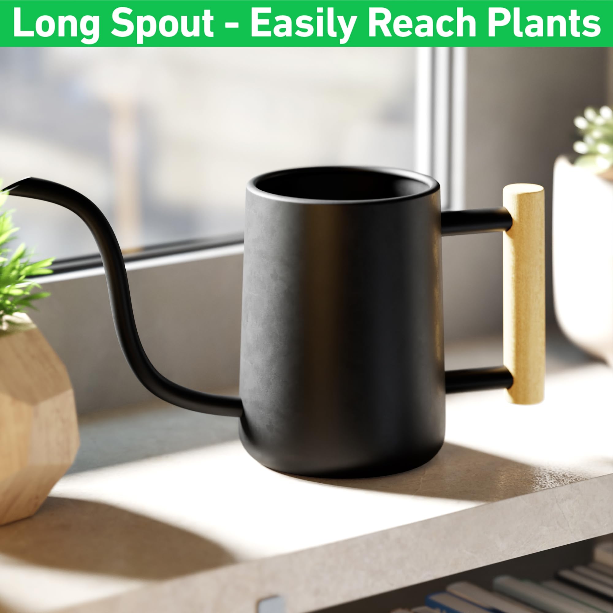 35oz Indoor Watering Can with Long Spout - Small Black Plant Watering Pot for Houseplants, Succulents & Herbs - Perfect for Home, Office & Garden Use