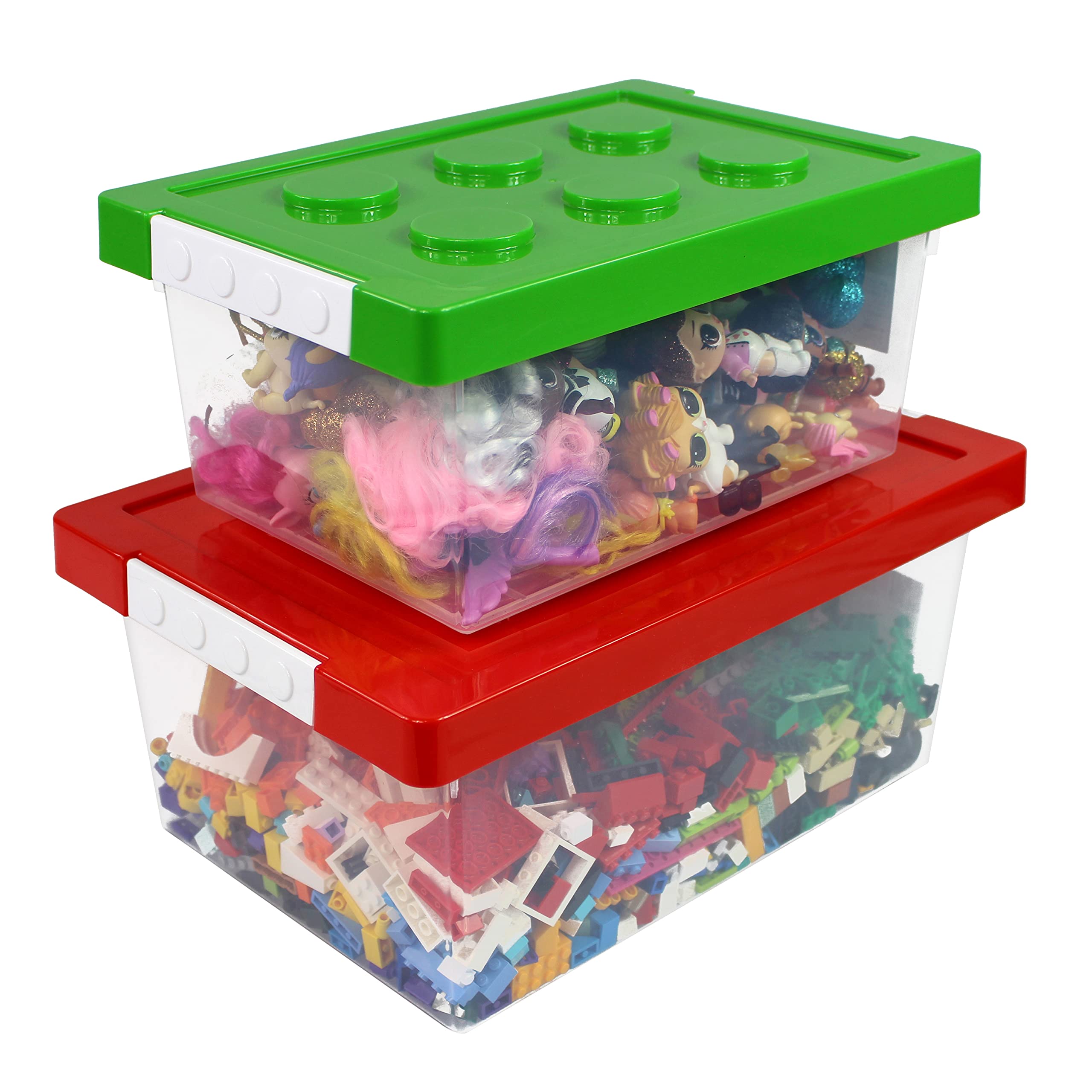 Lego Organizers and Storage Set of 2 - Large & Small Stackable Clear Plastic Bins for Toys | Puzzle, Doll, Car & Toy Storage Solutions | Perfect for Kids' Room, Playroom & Classroom Organization