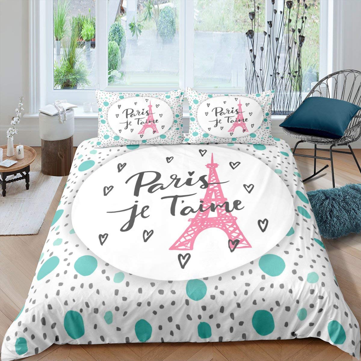 Erosebridal Eiffel Tower Bedding Set - Romantic French Paris Themed Comforter Cover for Kids, Boys & Girls | Twin Size Blue & Red Duvet Cover with 1 Pillowcase | Perfect for Bedroom Decor, Fantasy Bubble Theme, and Parisian Inspired Rooms