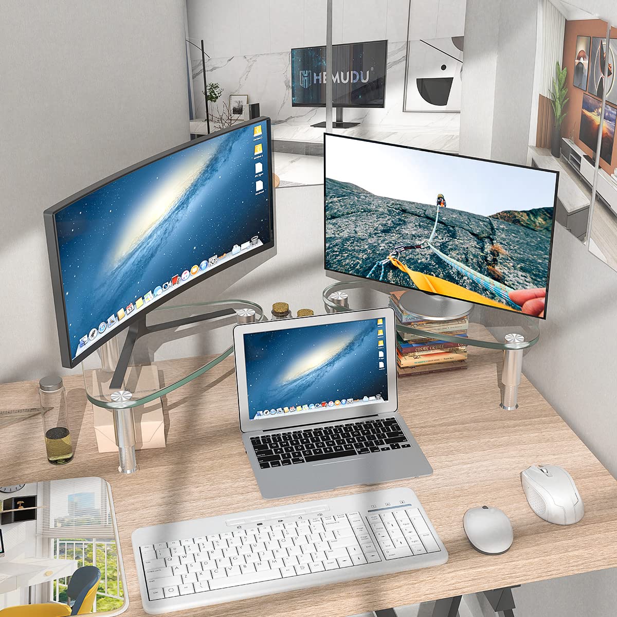 Hemudu 2 Pack Monitor Stand Riser - Adjustable Triangle Corner Desktop Stand for Computer Monitor & Laptop, Ergonomic HD01T-203 - Perfect for Home Office, Gaming Setup & Workspace Organization