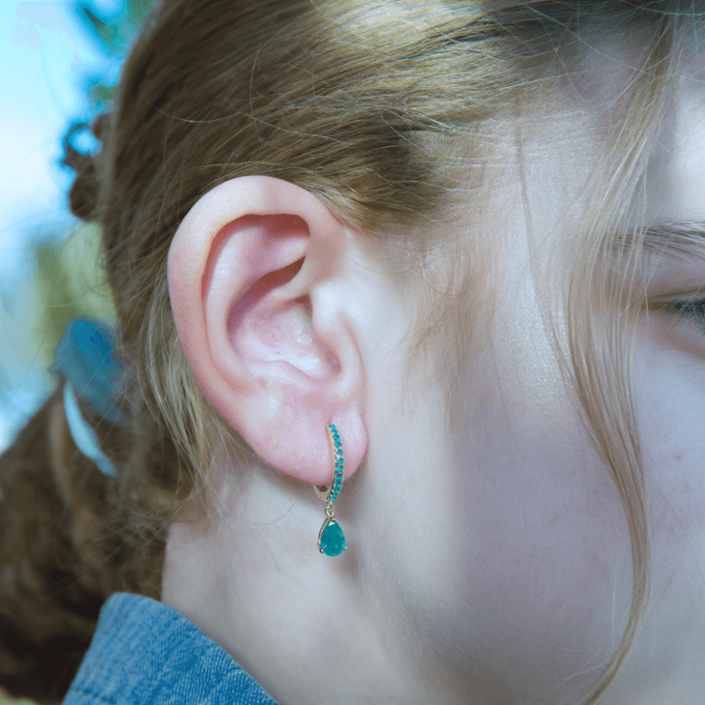 Pavé Water Drop Emerald Stud Earrings for Women - 14K Gold Plated Dangle Earrings | Elegant Jewelry Gift for Wedding, Party & Special Occasions