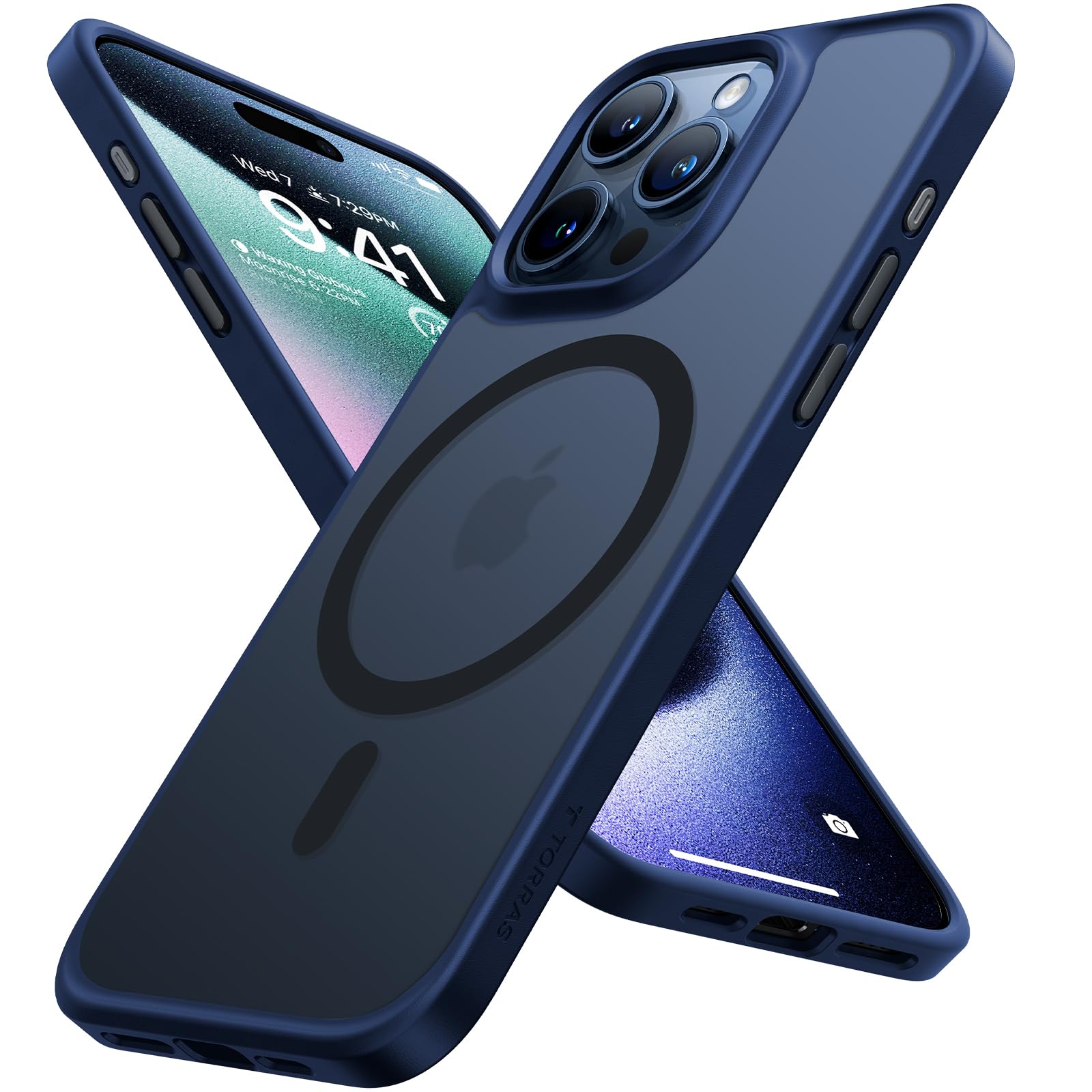 TORRAS Magnetic Guardian iPhone 15 Pro Max Case - Slim Frosted Protective Cover with MagSafe Compatibility | Military-Grade Drop Protection | Blue Titanium (6.7 Inch) | Perfect for Daily Use, Outdoor Activities & Travel Protection