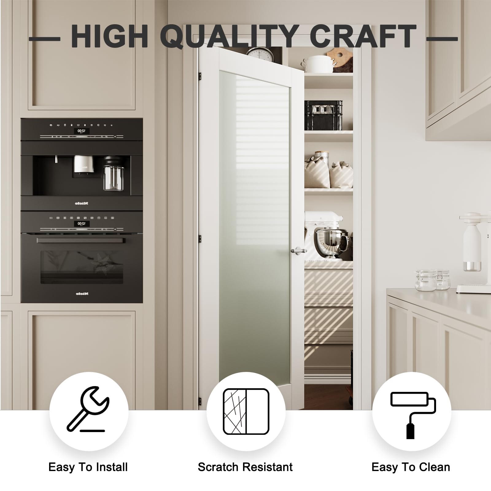 3-Panel Frosted Glass Interior Slab Shaker Door - Pre-Assembled for Barn, Pocket & French Doors - 36